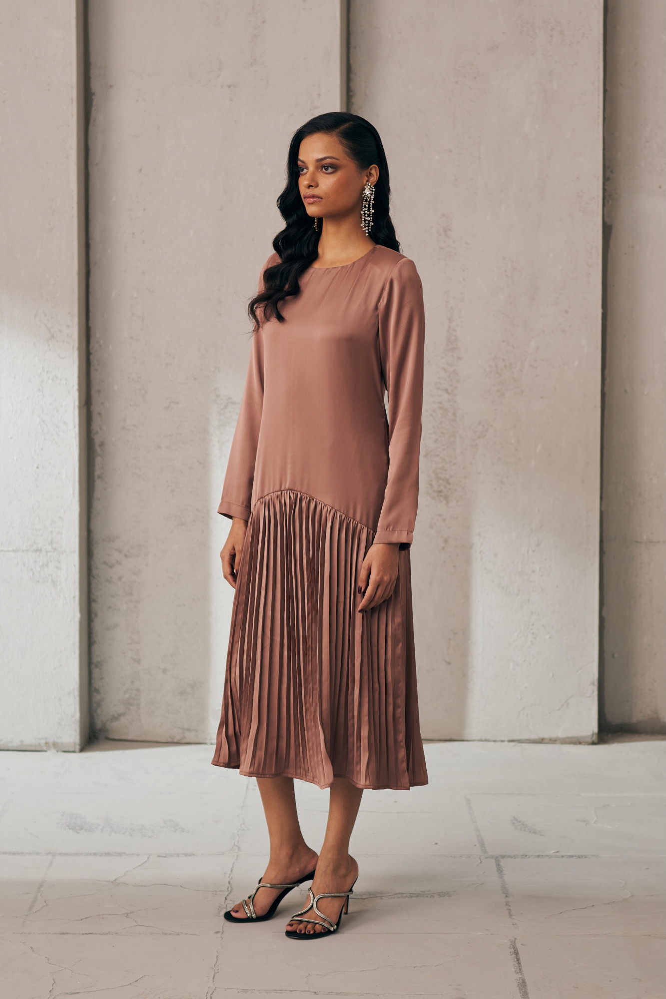 MIDNIGHT MIRAGE SANDSTONE PLEAT DRESS