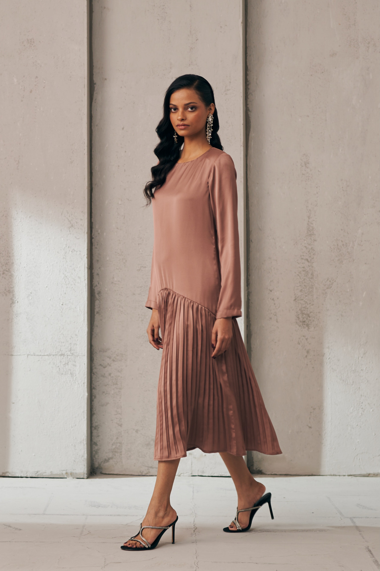 MIDNIGHT MIRAGE SANDSTONE PLEAT DRESS