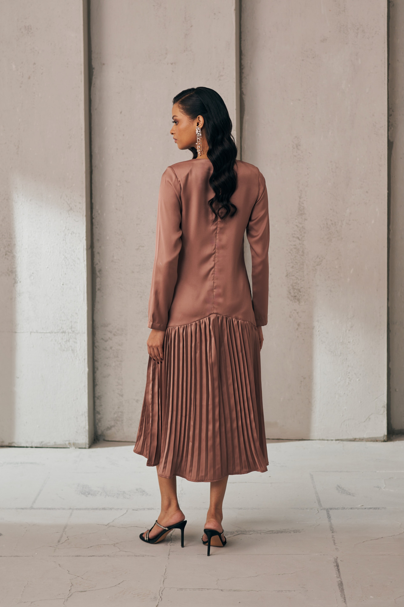 MIDNIGHT MIRAGE SANDSTONE PLEAT DRESS