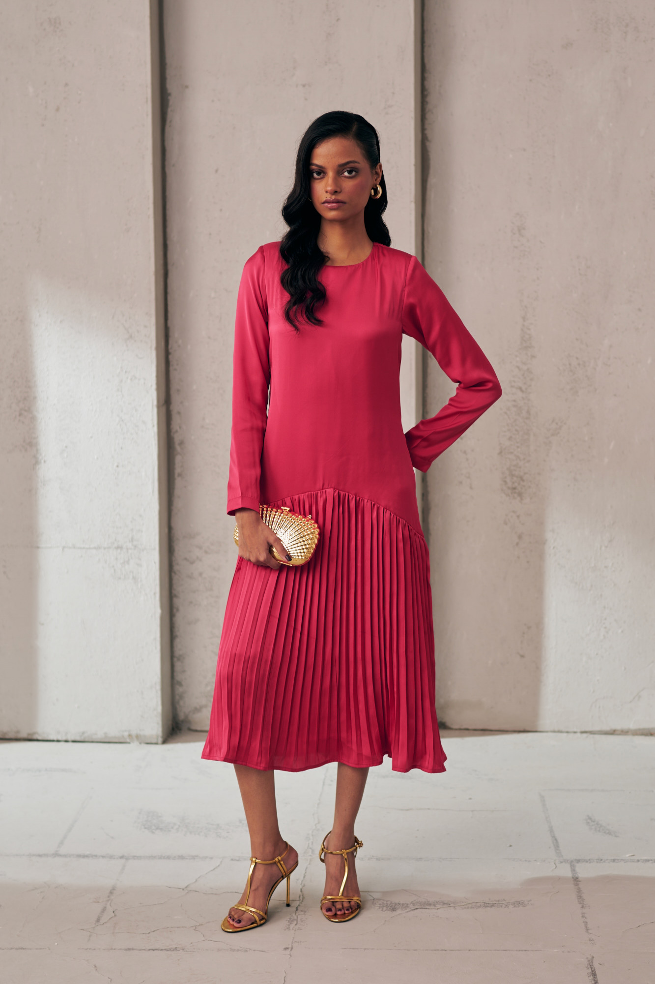 MIDNIGHT MIRAGE PINK PLEAT DRESS