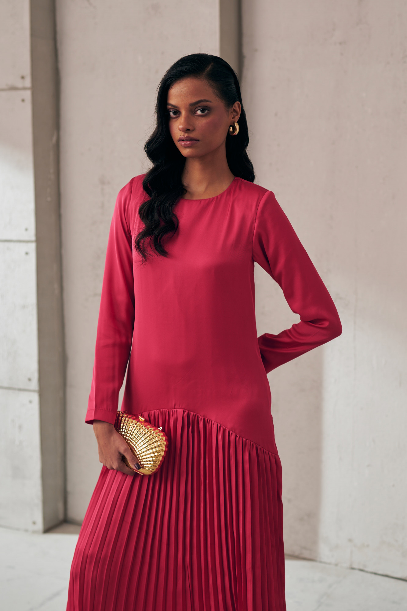 MIDNIGHT MIRAGE PINK PLEAT DRESS