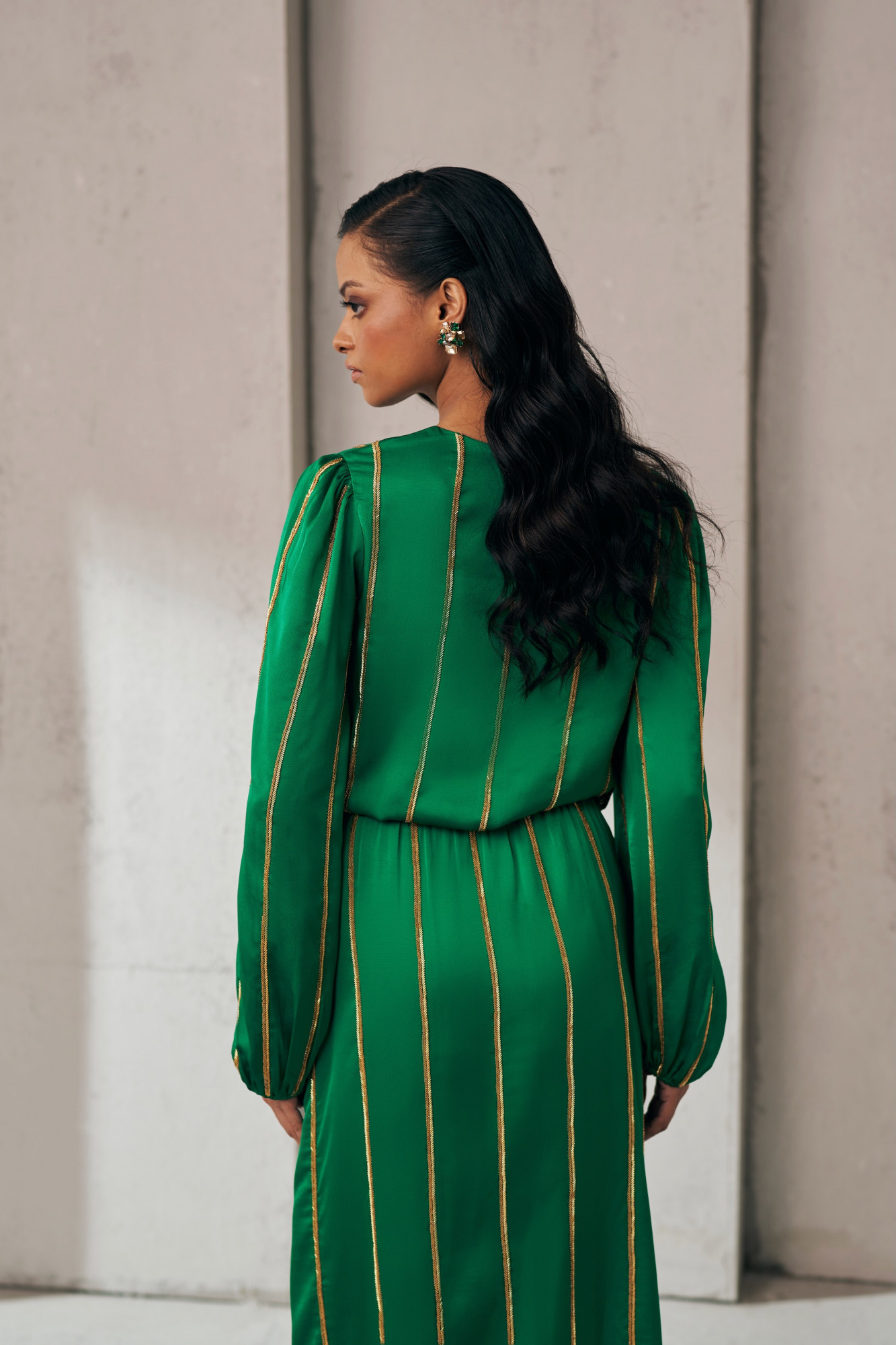 MIDNIGHT MIRAGE EMERALD GLOW MAXI DRESS