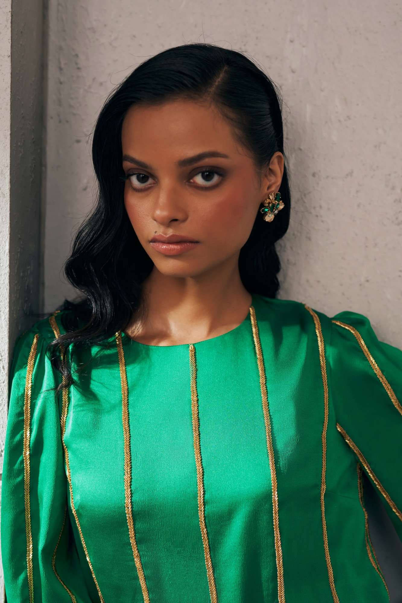 MIDNIGHT MIRAGE EMERALD GLOW MAXI DRESS