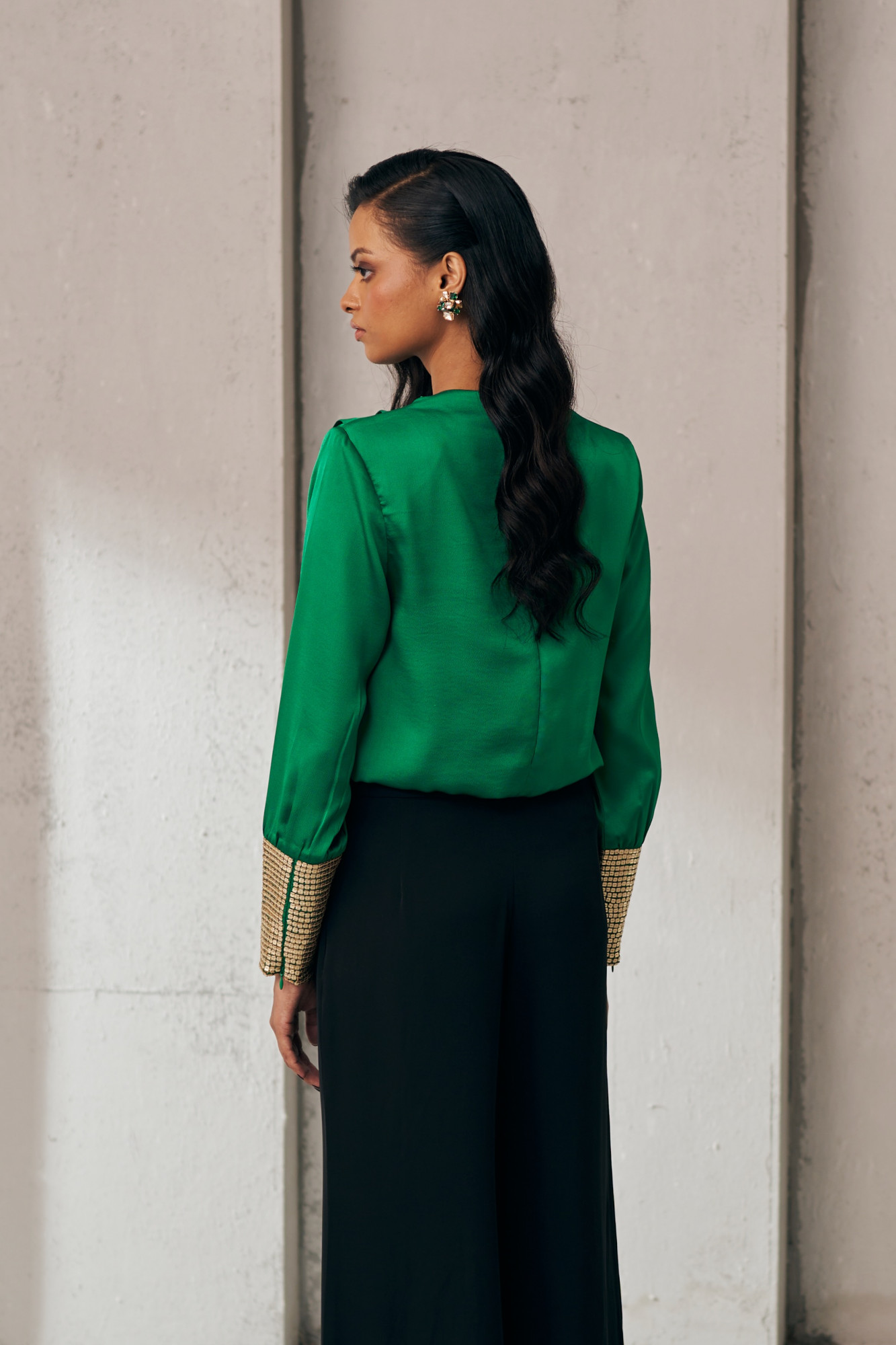 MIDNIGHT MIRAGE SEQUIN CUFF GREEN TOP