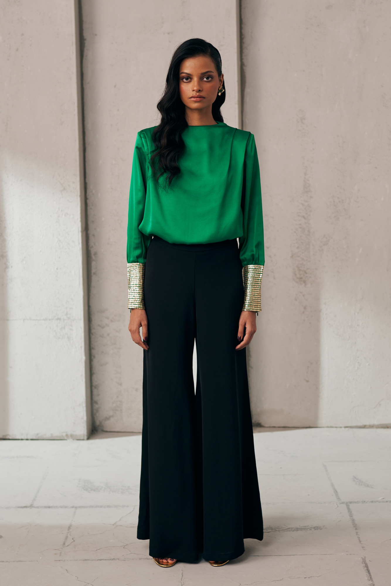 MIDNIGHT MIRAGE SEQUIN CUFF GREEN TOP