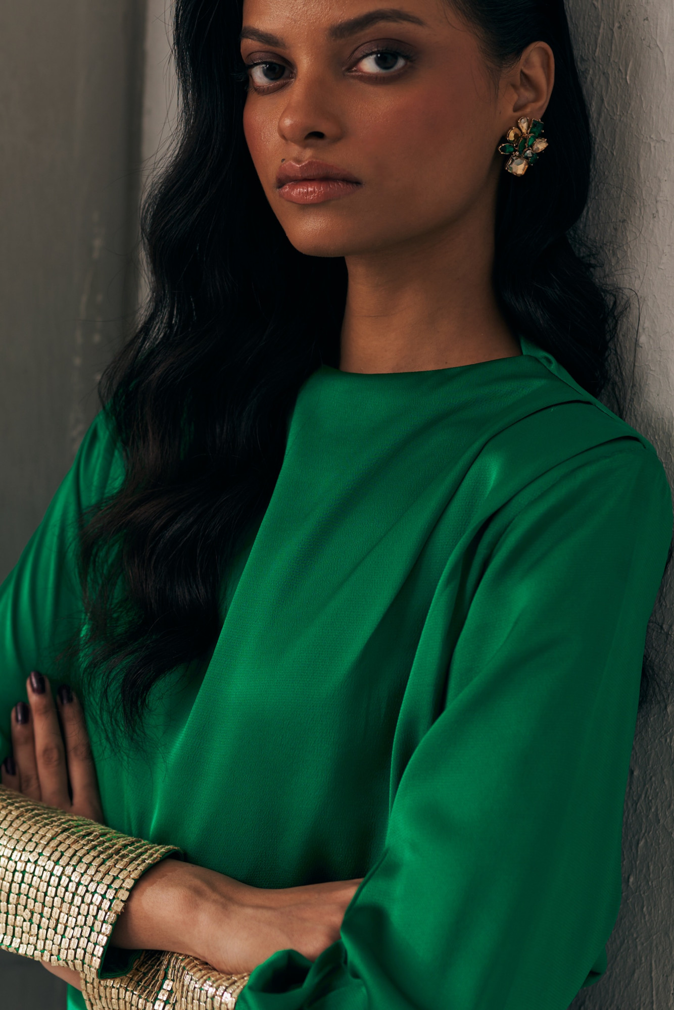 MIDNIGHT MIRAGE SEQUIN CUFF GREEN TOP