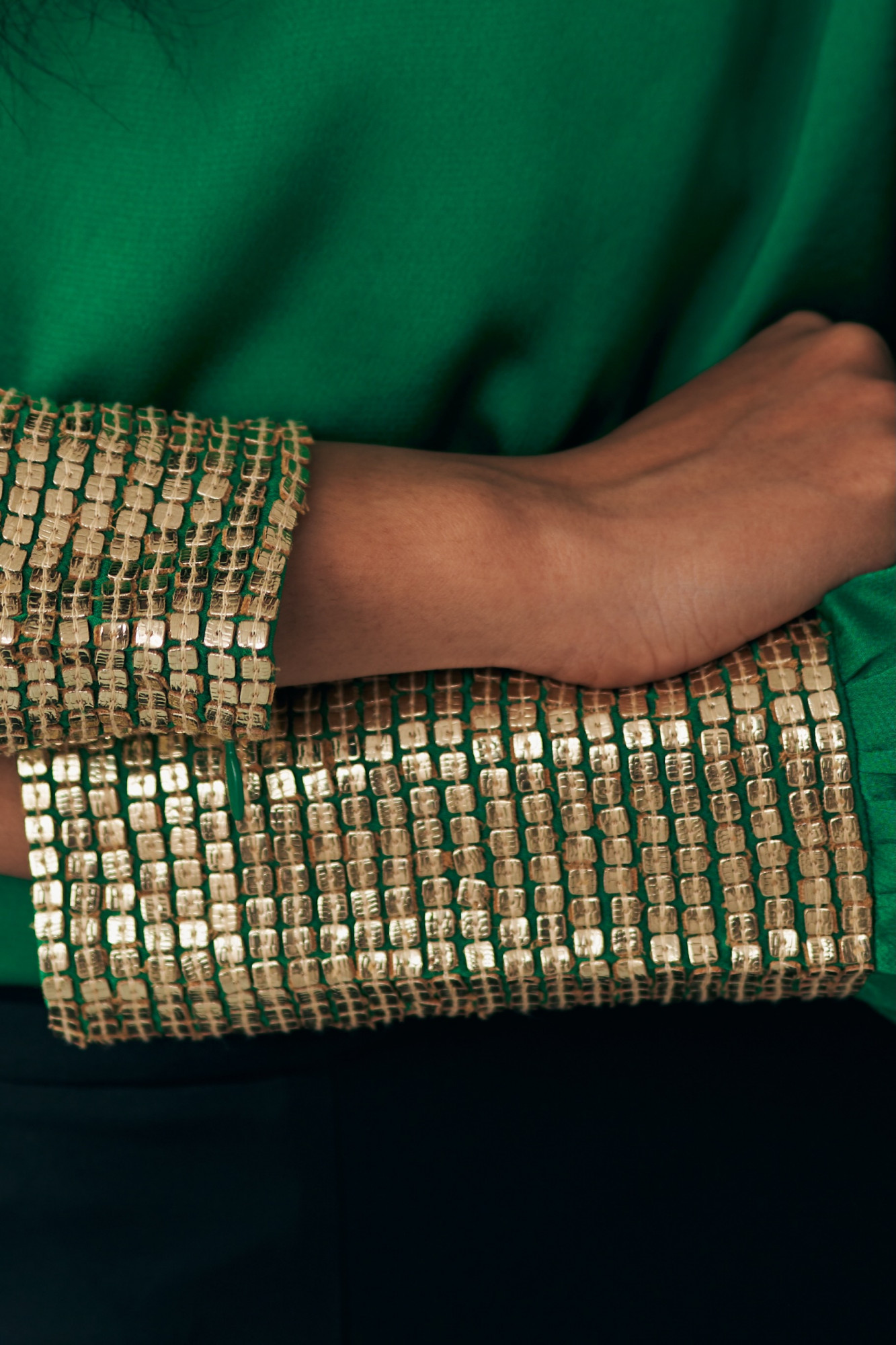 MIDNIGHT MIRAGE SEQUIN CUFF GREEN TOP