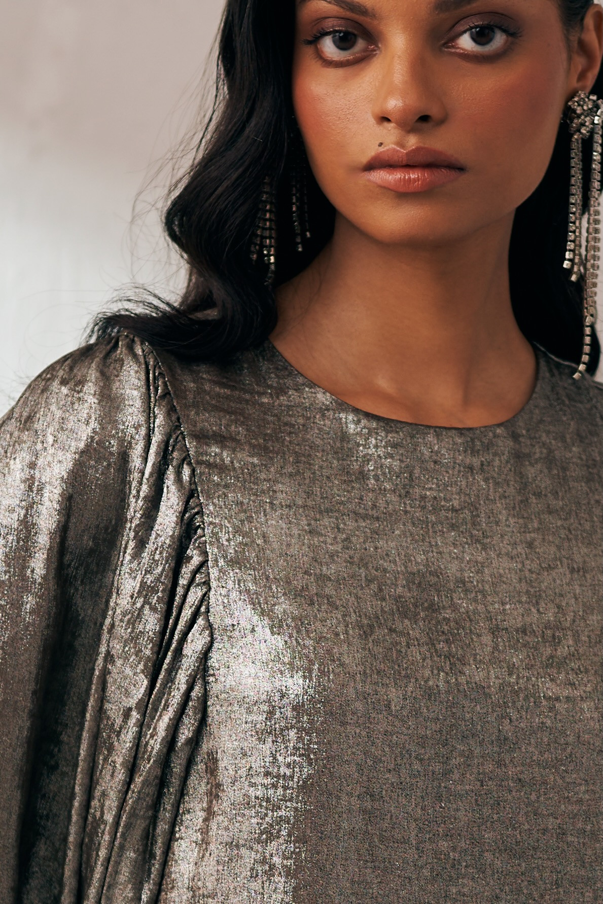 MIDNIGHT MIRAGE SIVER METALLIC GLOW FULL SLEEVES DRESS