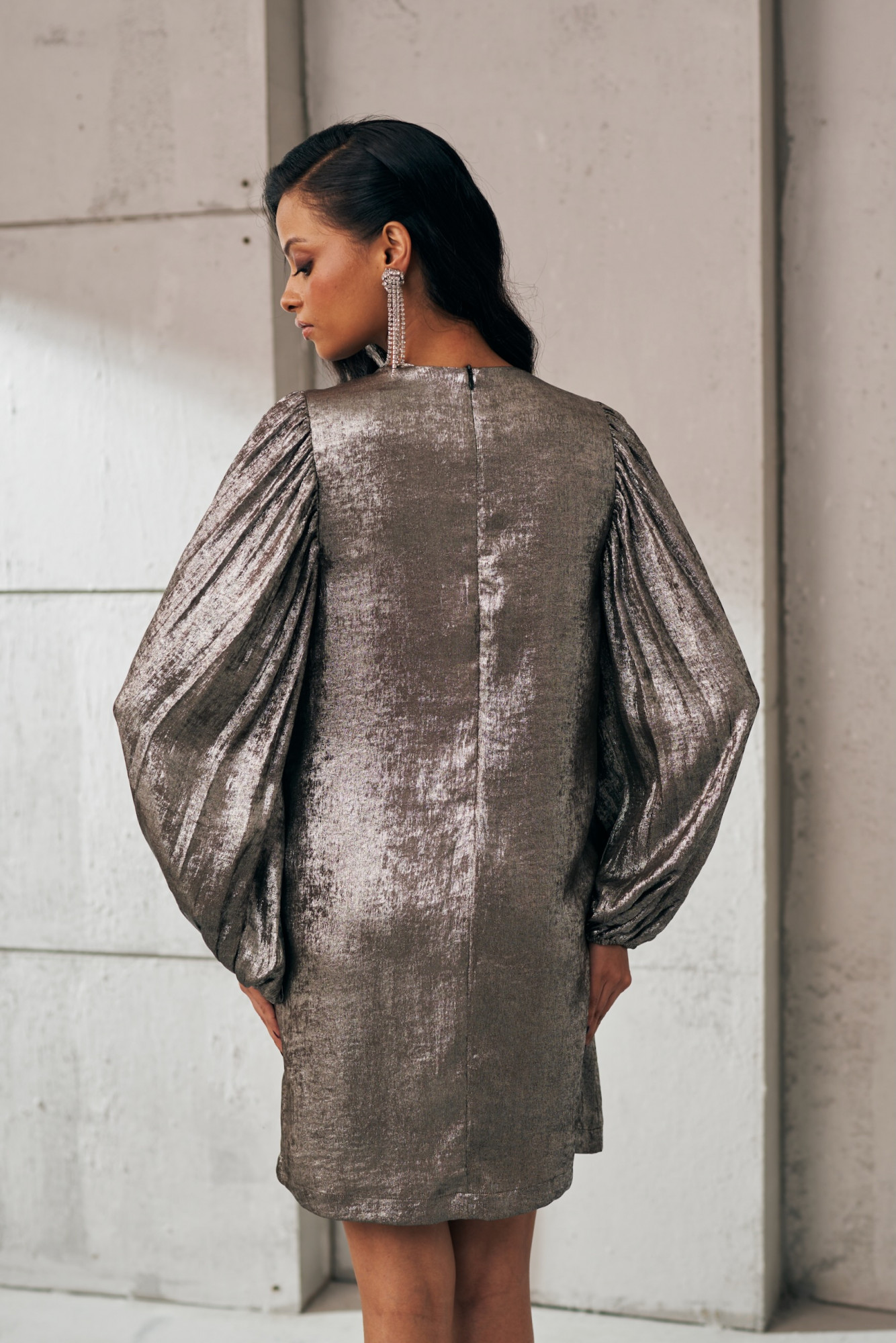 MIDNIGHT MIRAGE SIVER METALLIC GLOW FULL SLEEVES DRESS