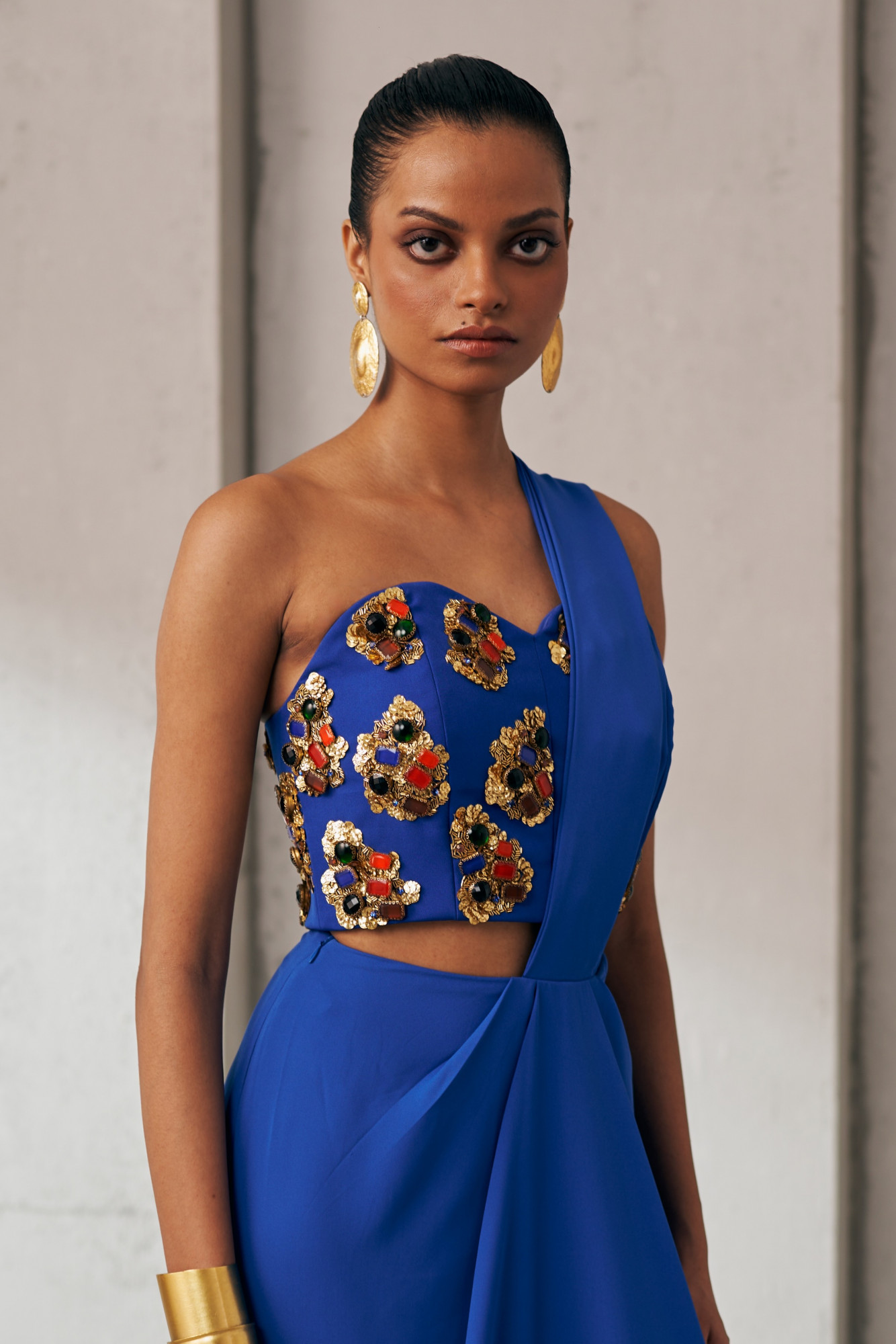 MIDNIGHT MIRAGE BLUE AND GOLD ZIP SARI