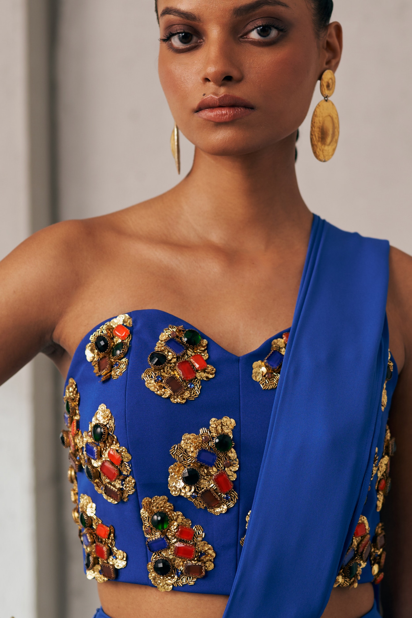 MIDNIGHT MIRAGE BLUE AND GOLD ZIP SARI