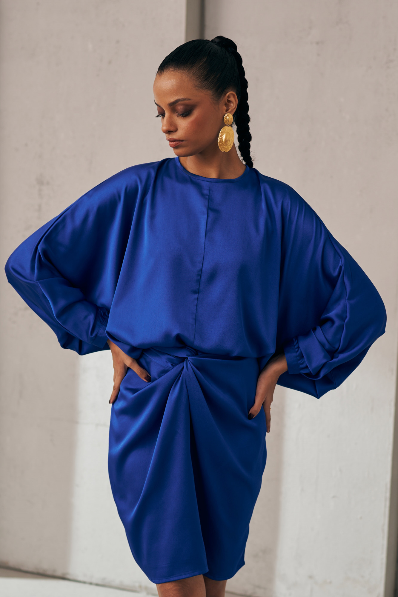 MIDNIGHT MIRAGE BLUE SATIN TOP SKIRT CO-ORD SET