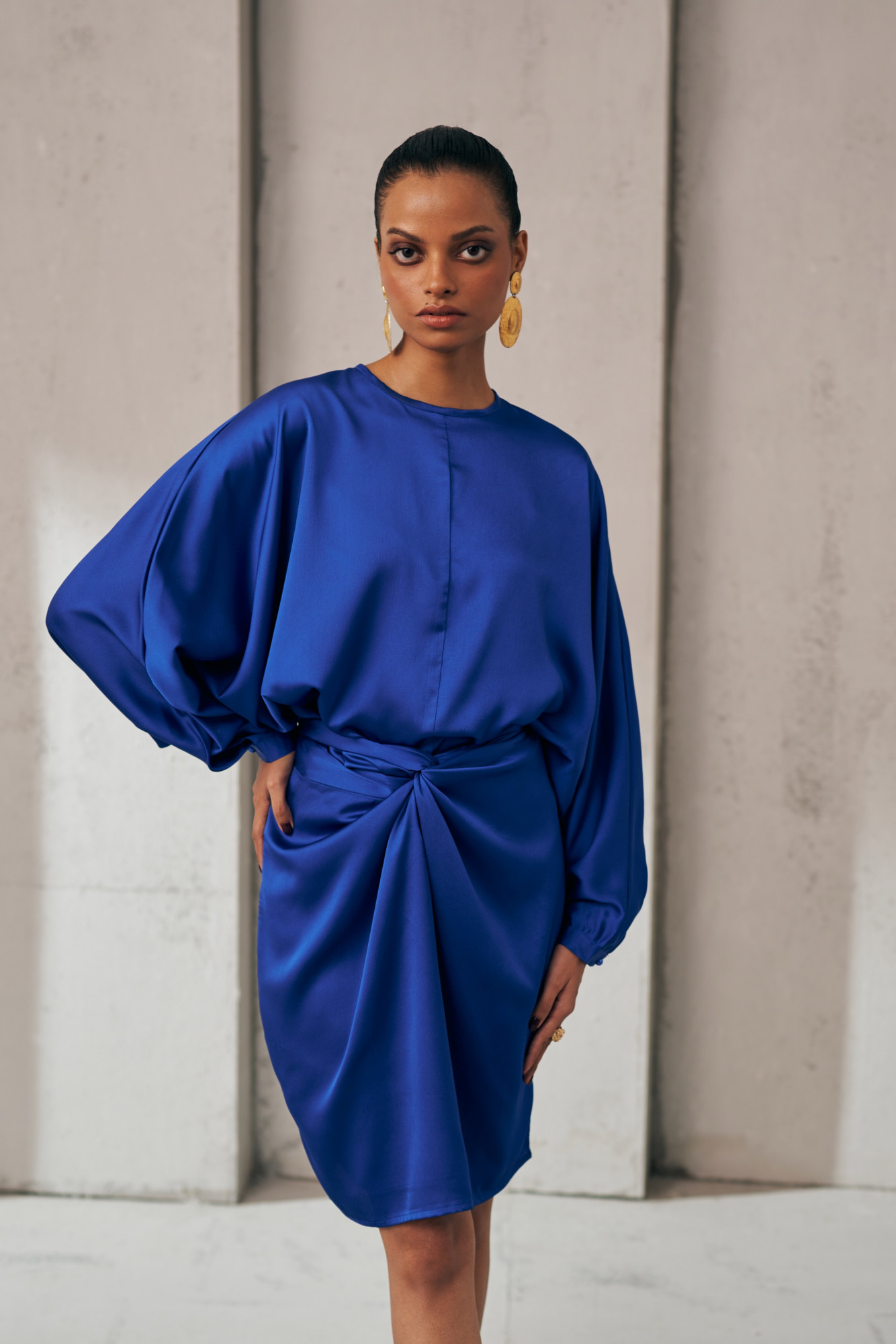 MIDNIGHT MIRAGE BLUE SATIN TOP SKIRT CO-ORD SET