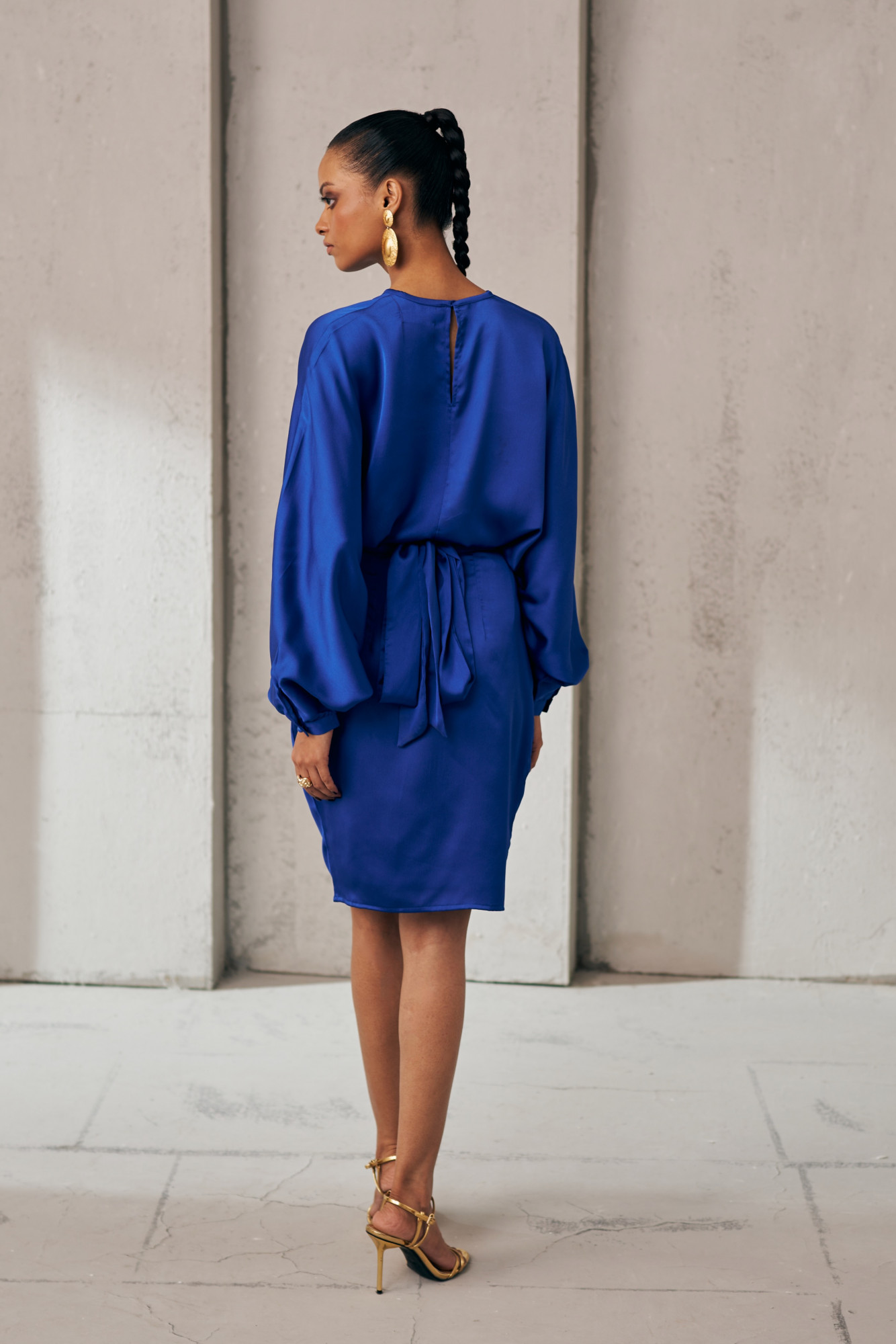 MIDNIGHT MIRAGE BLUE SATIN TOP SKIRT CO-ORD SET