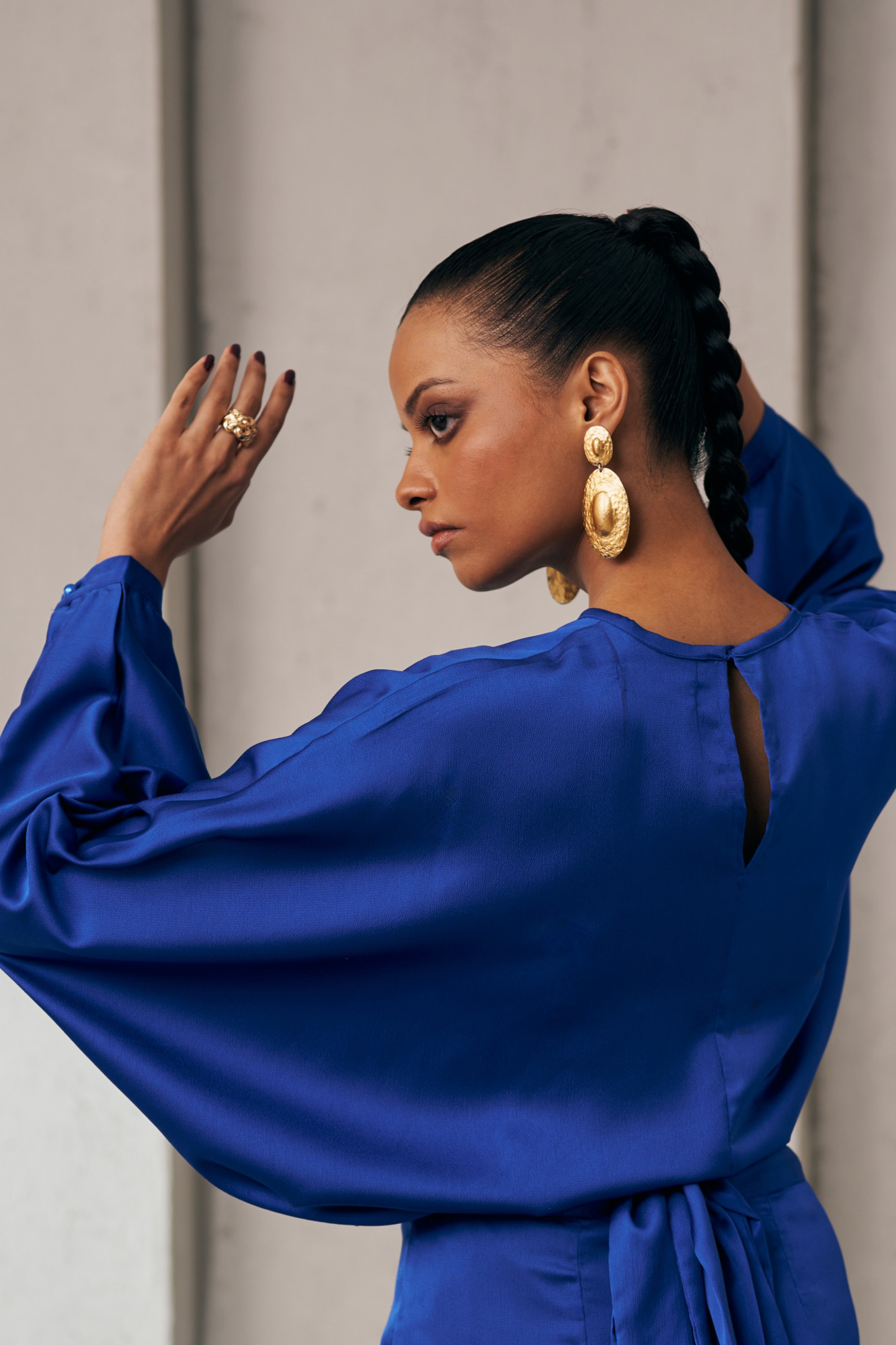 MIDNIGHT MIRAGE BLUE SATIN TOP SKIRT CO-ORD SET