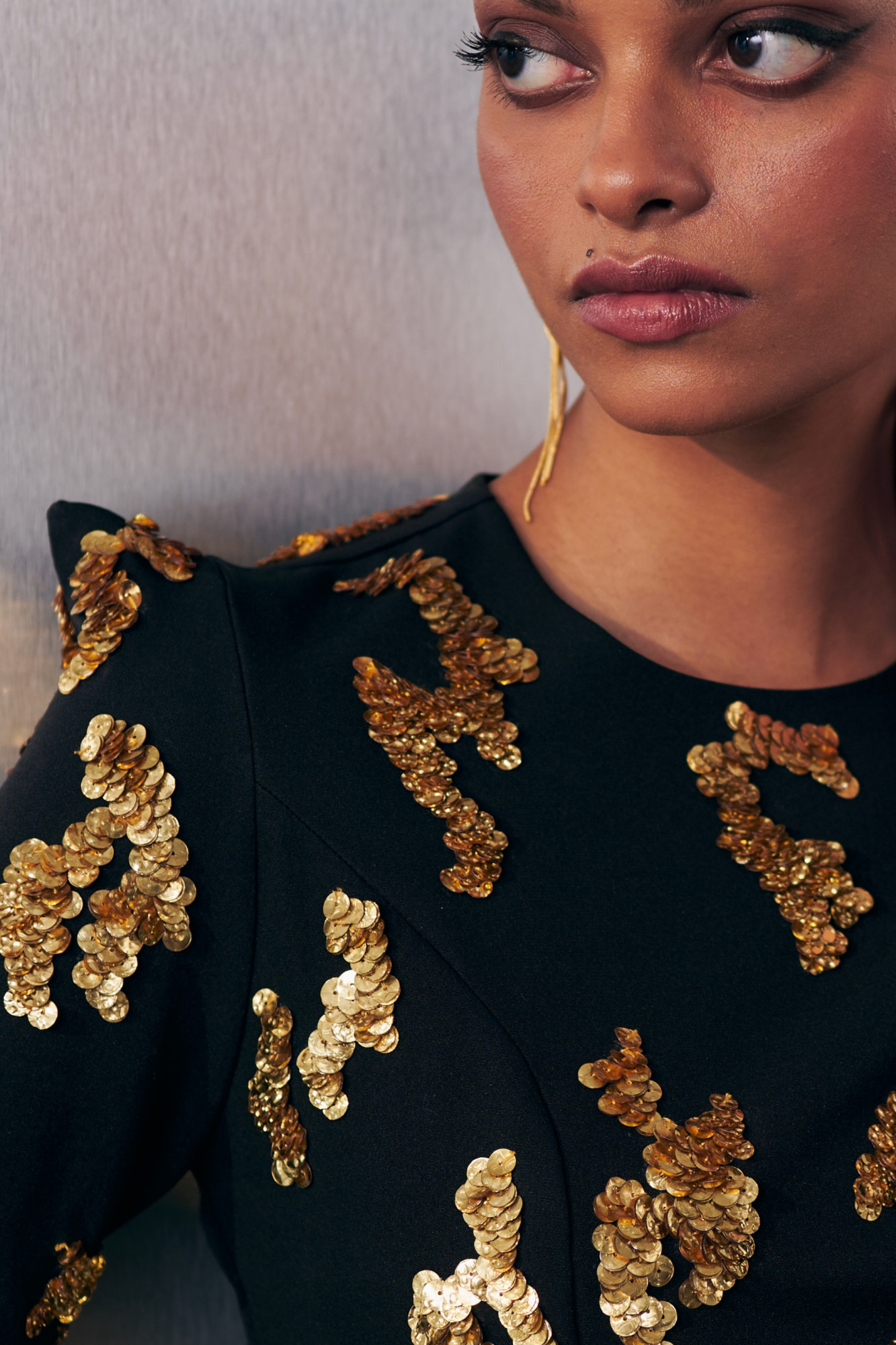 MIDNIGHT MIRAGE GOLDEN GLEAM BLACK FULL SLEEVES CROP TOP