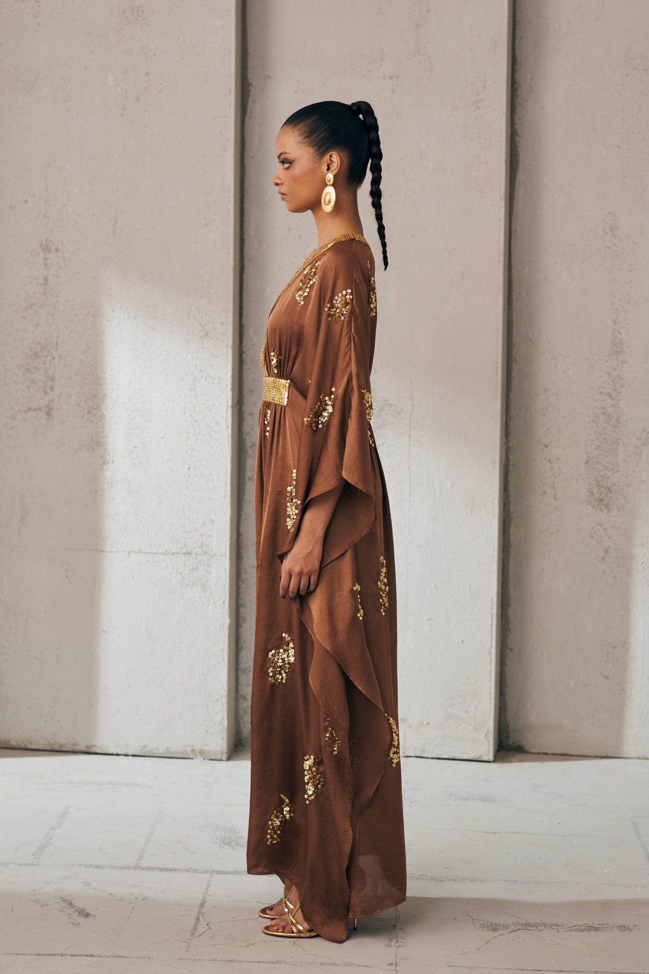 MIDNIGHT MIRAGE BROWN AND GOLD AURA KAFTAN