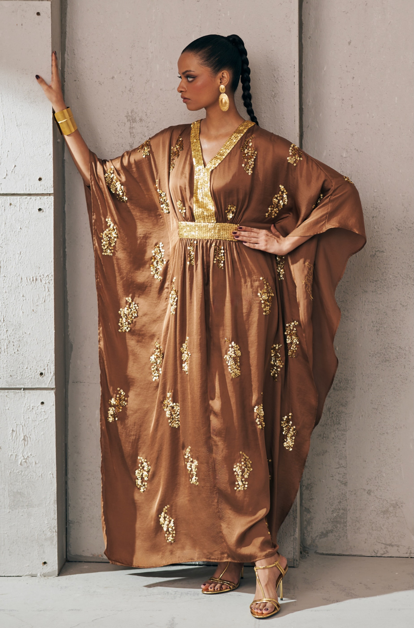 MIDNIGHT MIRAGE BROWN AND GOLD AURA KAFTAN