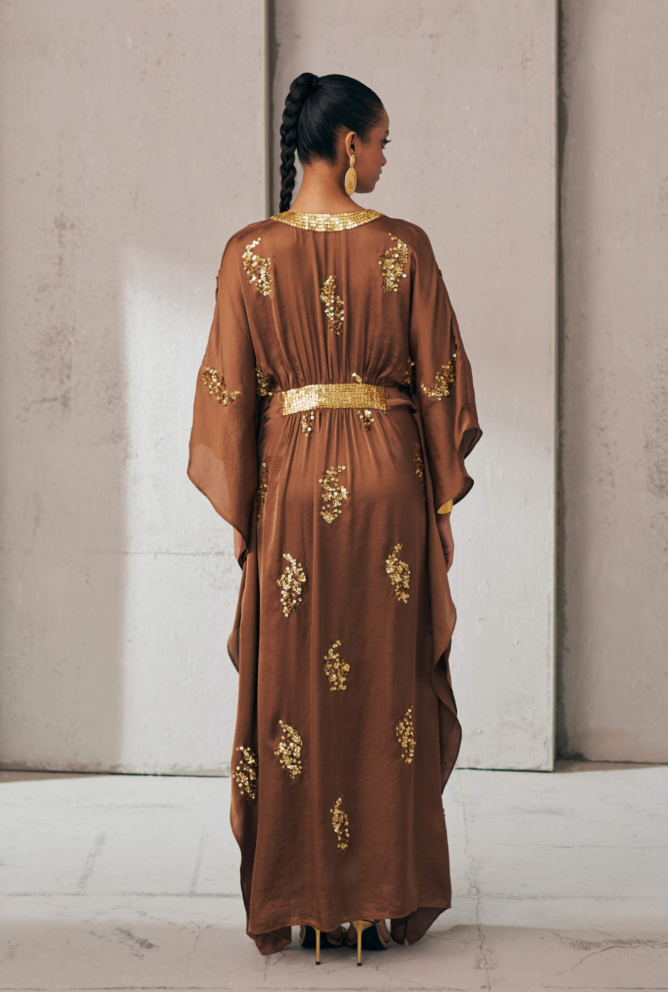 MIDNIGHT MIRAGE BROWN AND GOLD AURA KAFTAN