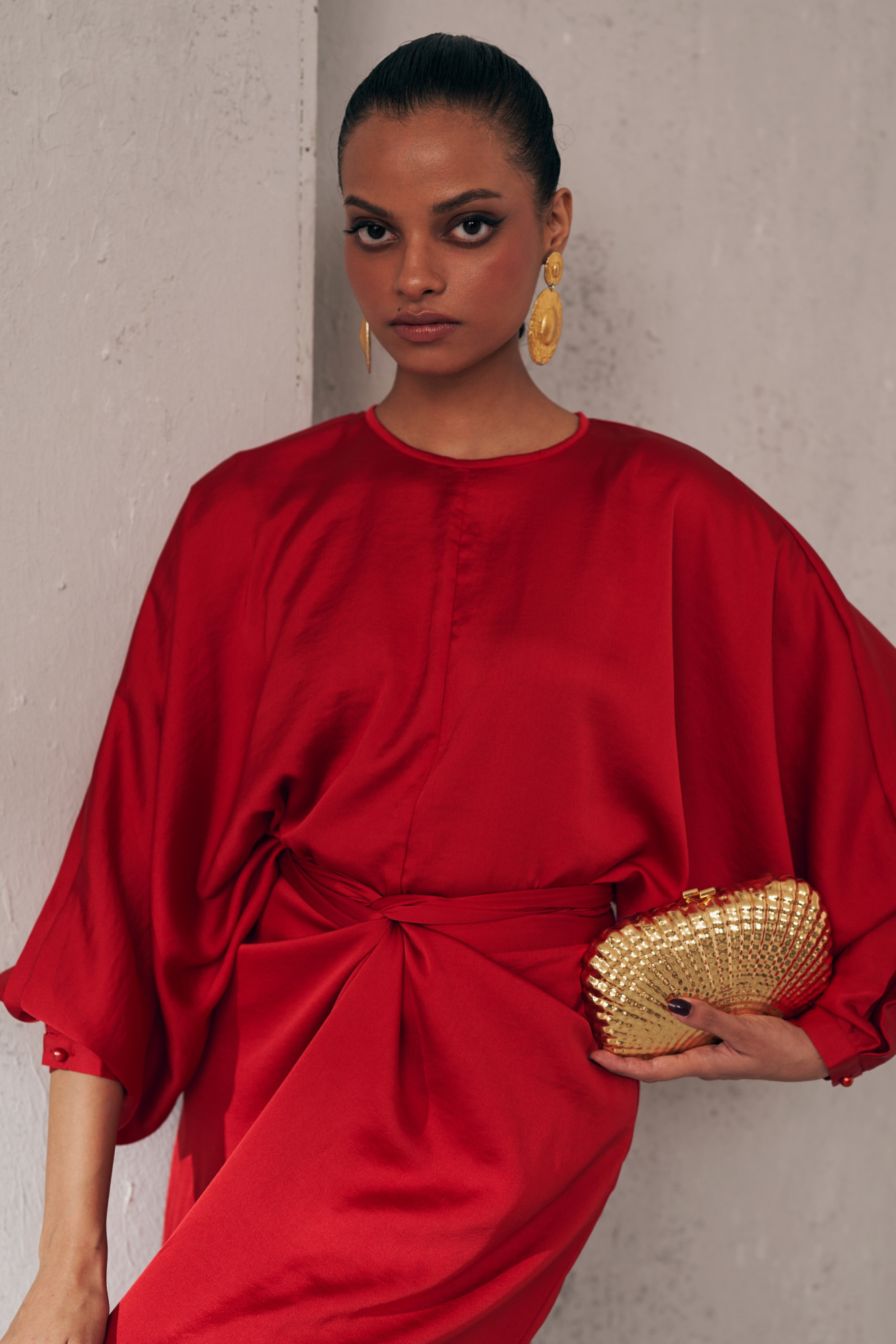 MIDNIGHT MIRAGE SCARLET DPAPE CO-ORD SET