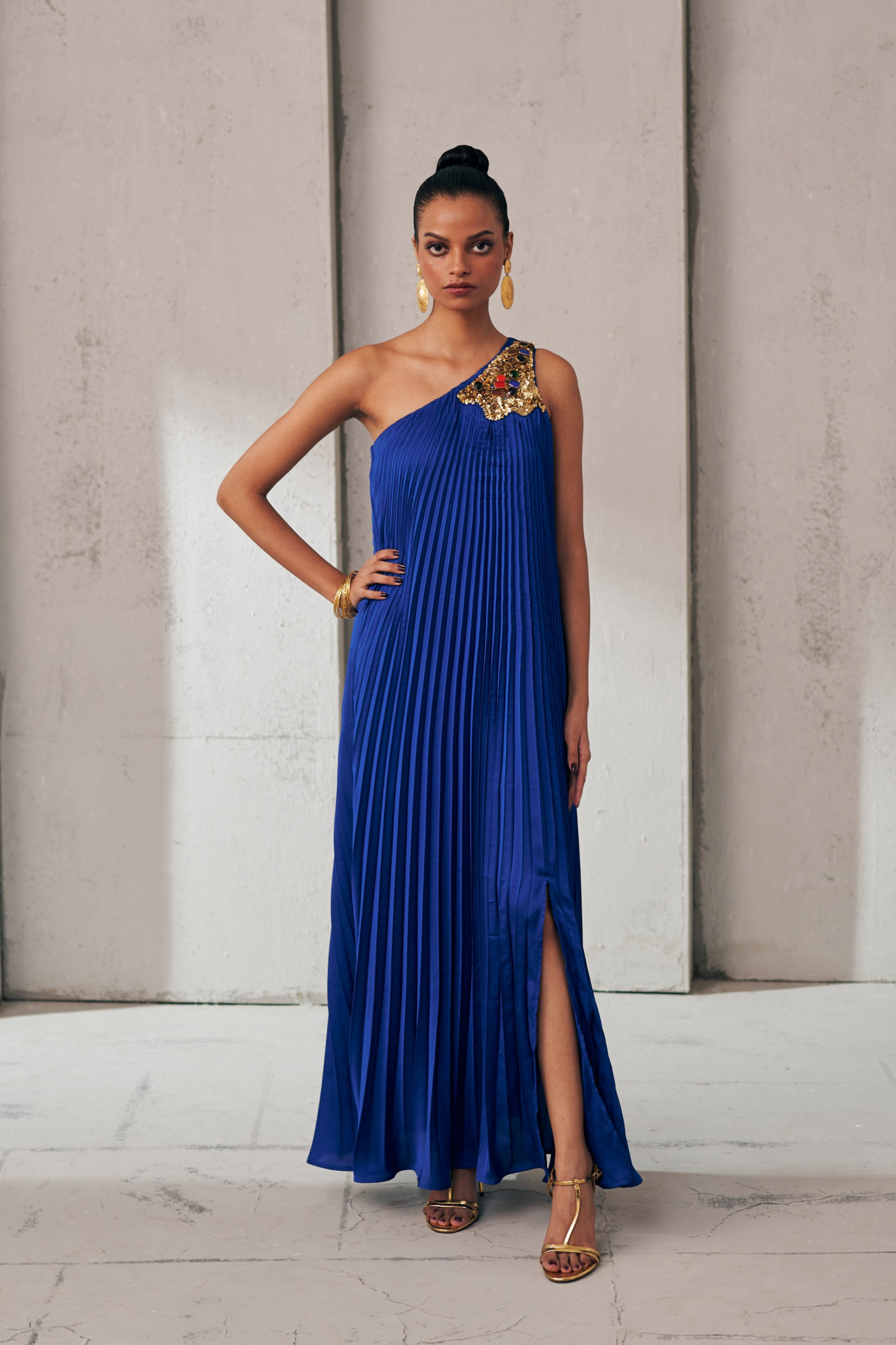 MIDNIGHT MIRAGE CELESTIAL BLUE PLEAT DRESS