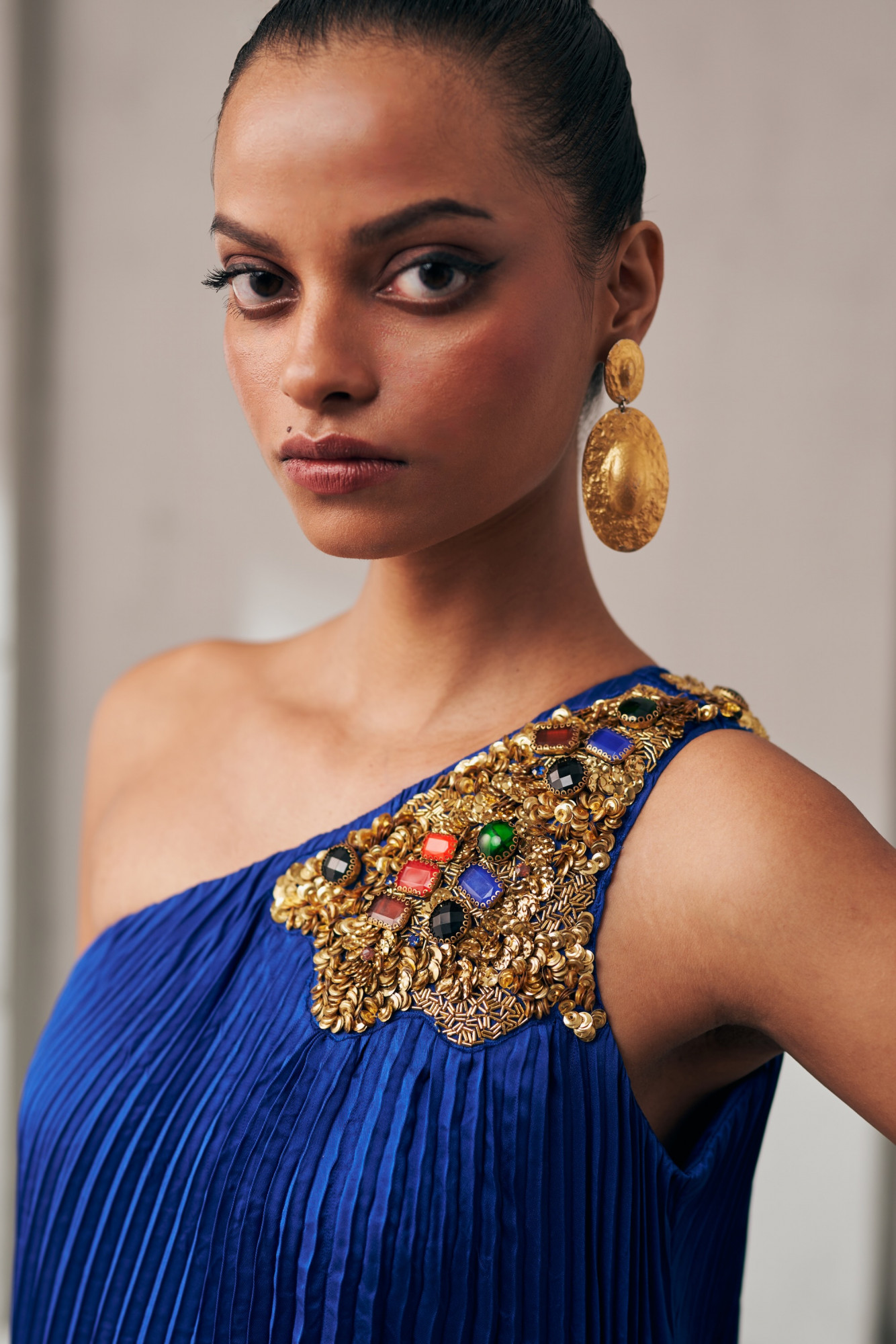 MIDNIGHT MIRAGE CELESTIAL BLUE PLEAT DRESS