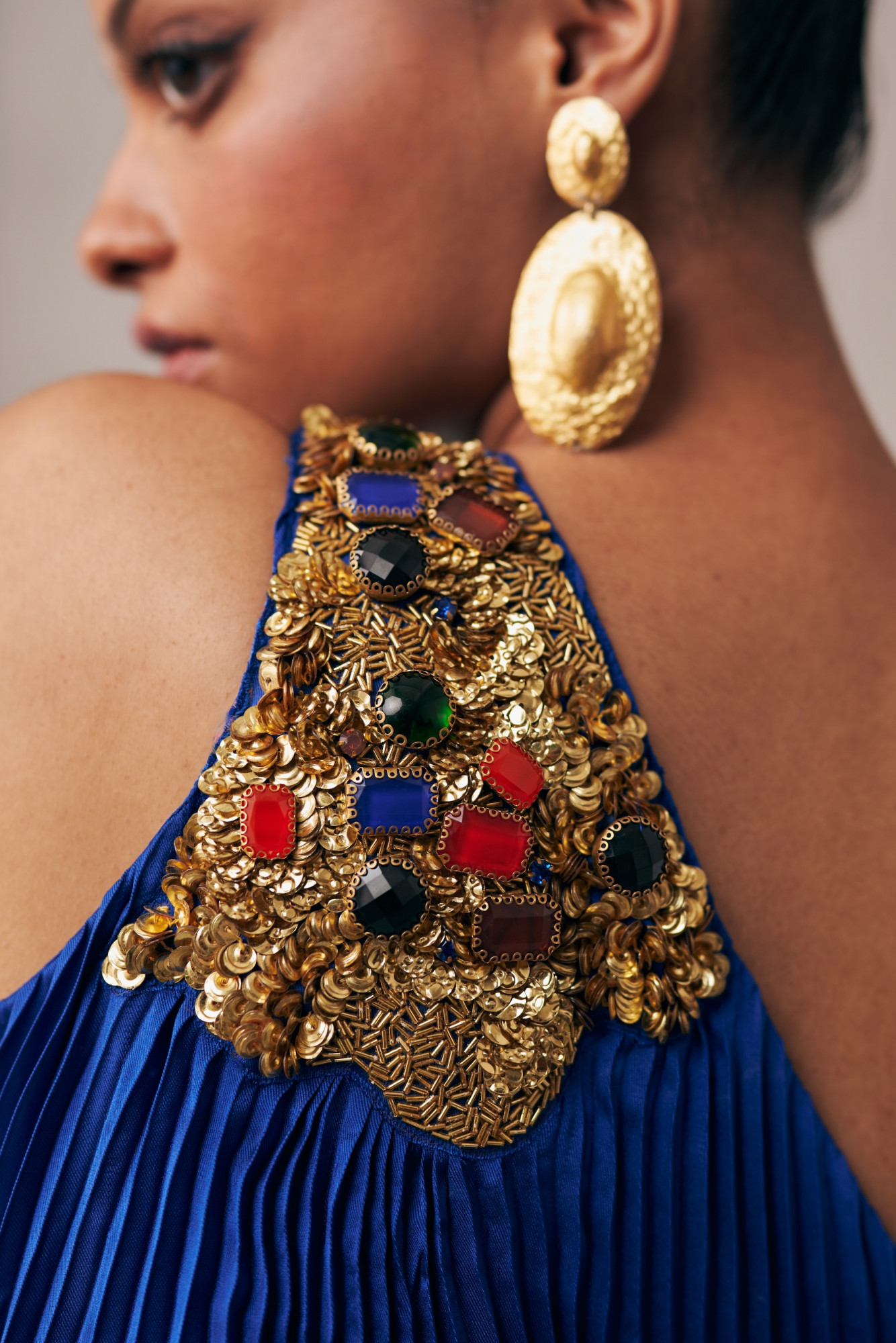 MIDNIGHT MIRAGE CELESTIAL BLUE PLEAT DRESS