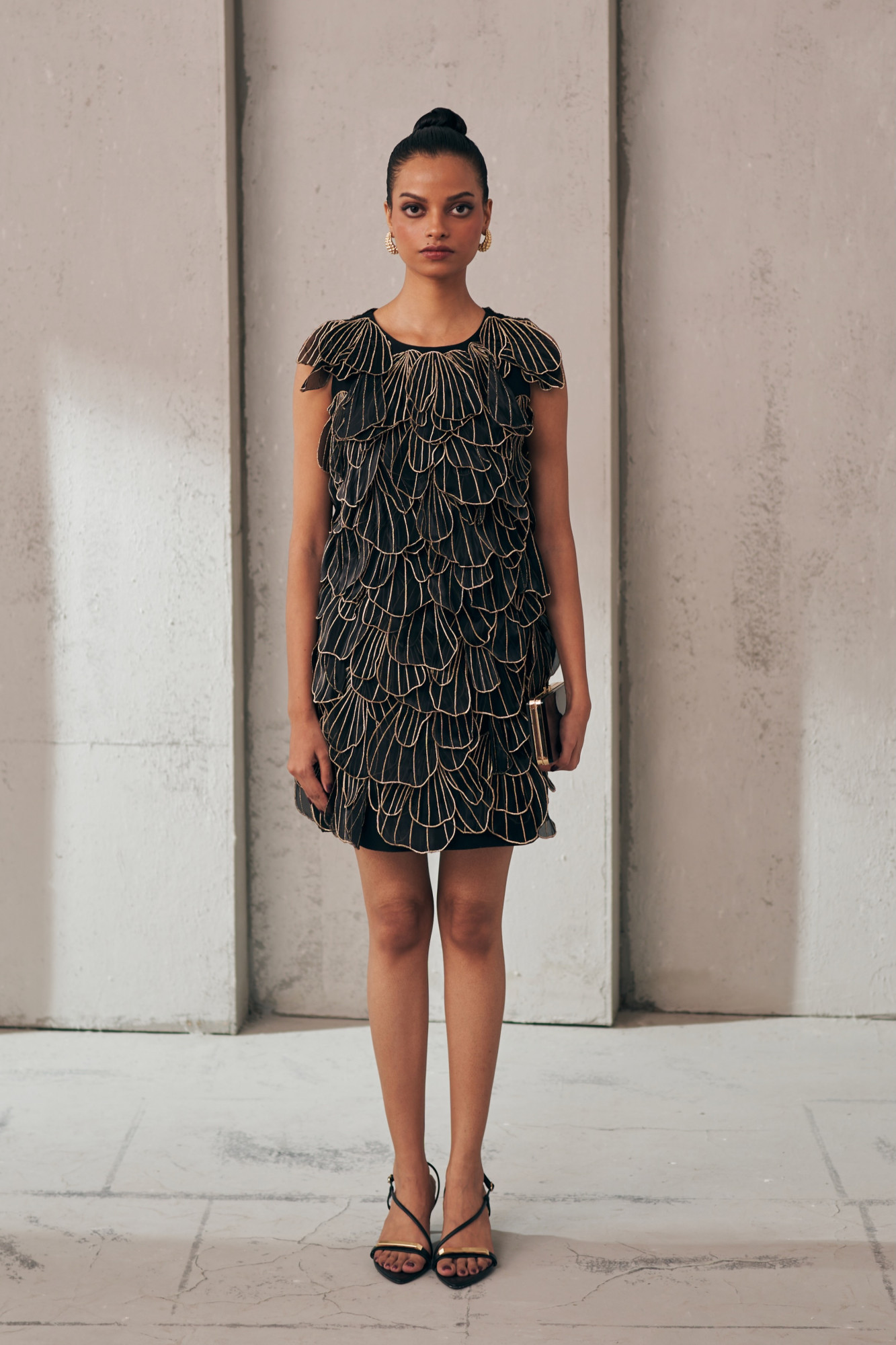 MIDNIGHT MIRAGE PETAL DRIFT BLACK ORGANZA DRESS