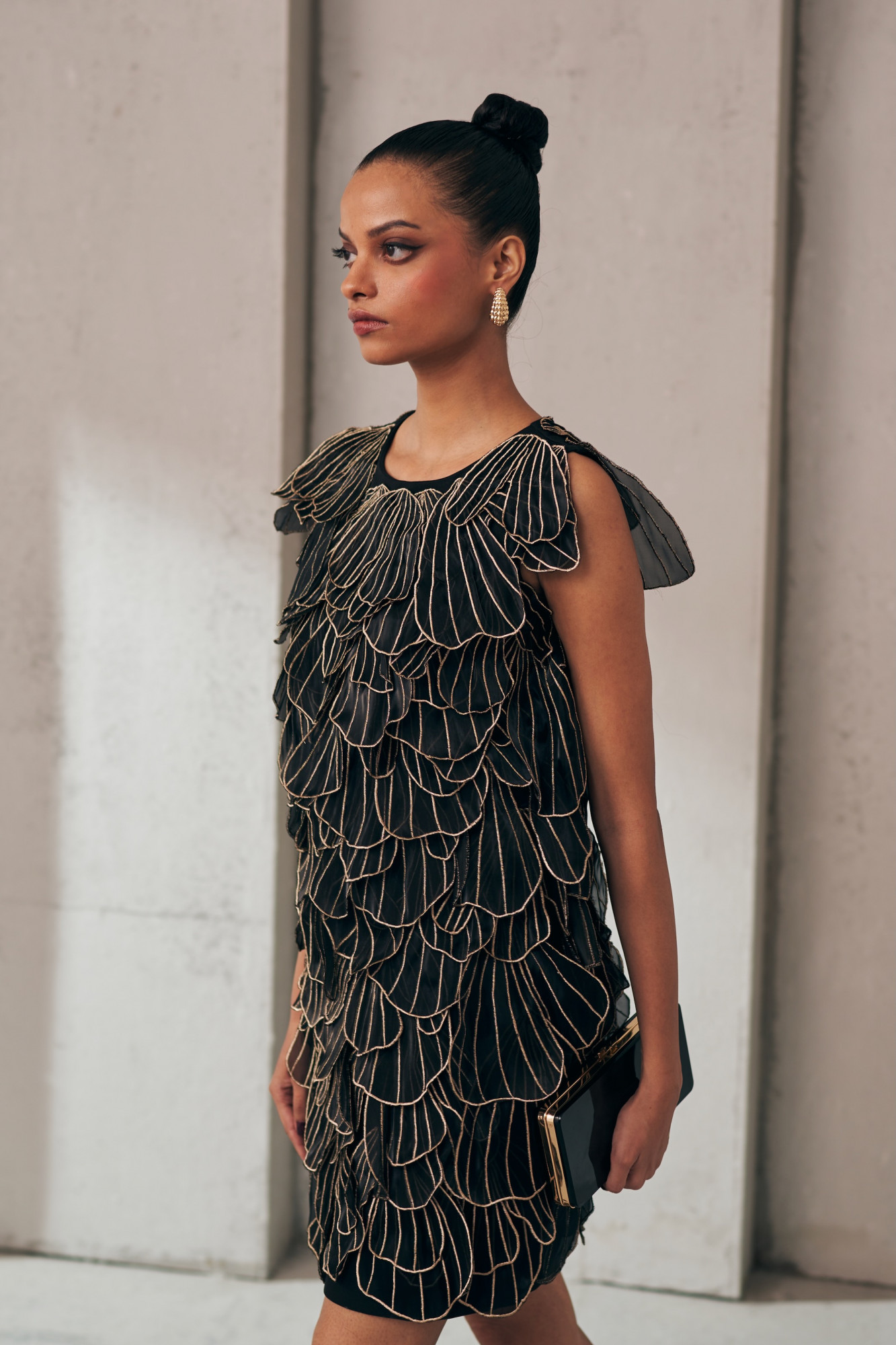 MIDNIGHT MIRAGE PETAL DRIFT BLACK ORGANZA DRESS