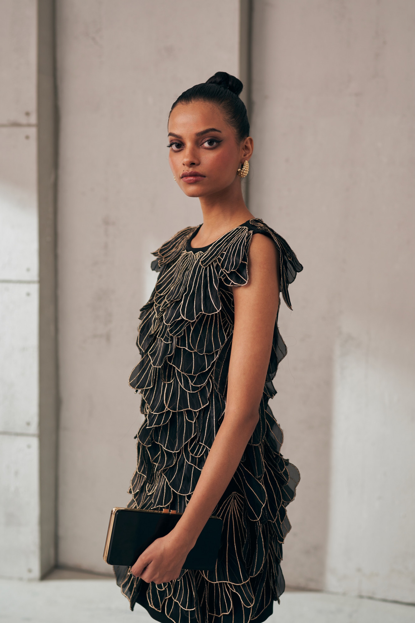 MIDNIGHT MIRAGE BLACK PETAL DRIFT TUNIC  PANT CO-ORD SET