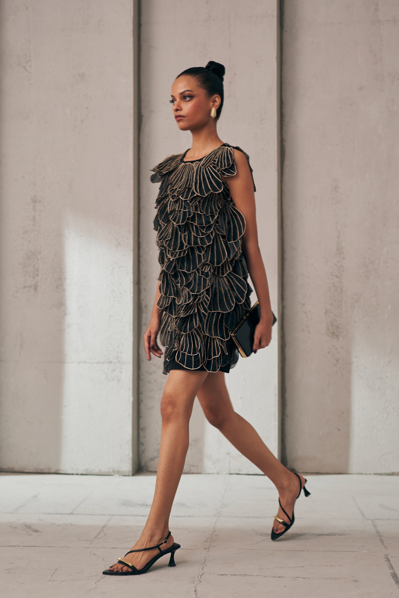 MIDNIGHT MIRAGE PETAL DRIFT BLACK ORGANZA DRESS