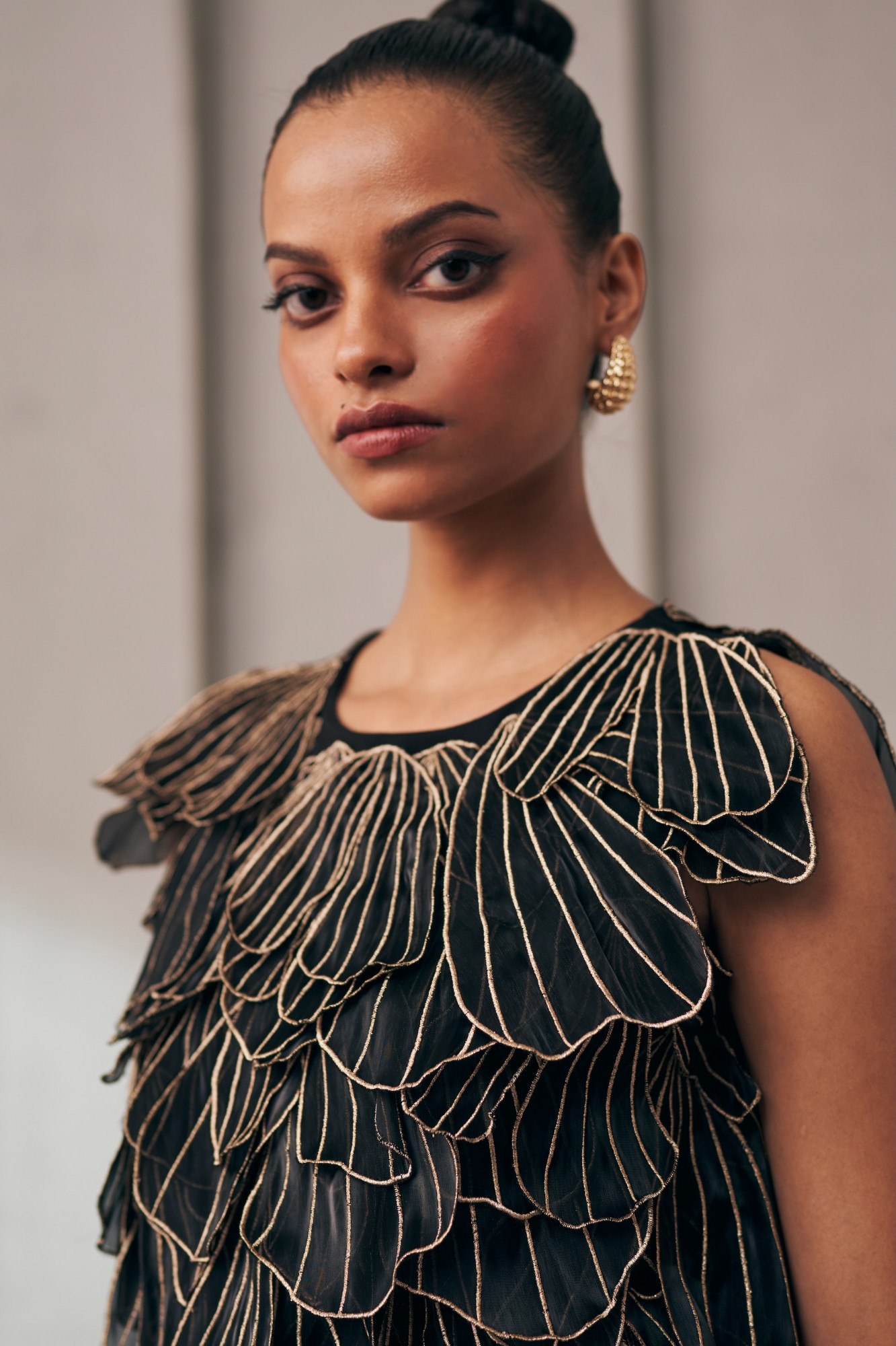 MIDNIGHT MIRAGE PETAL DRIFT BLACK ORGANZA DRESS