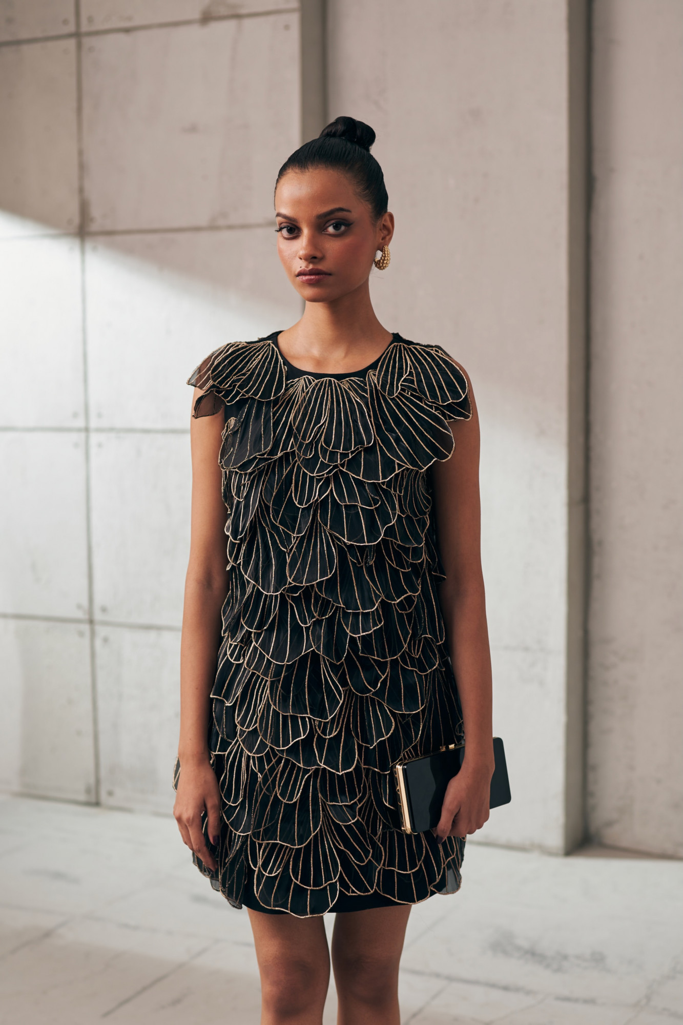 MIDNIGHT MIRAGE PETAL DRIFT BLACK ORGANZA DRESS