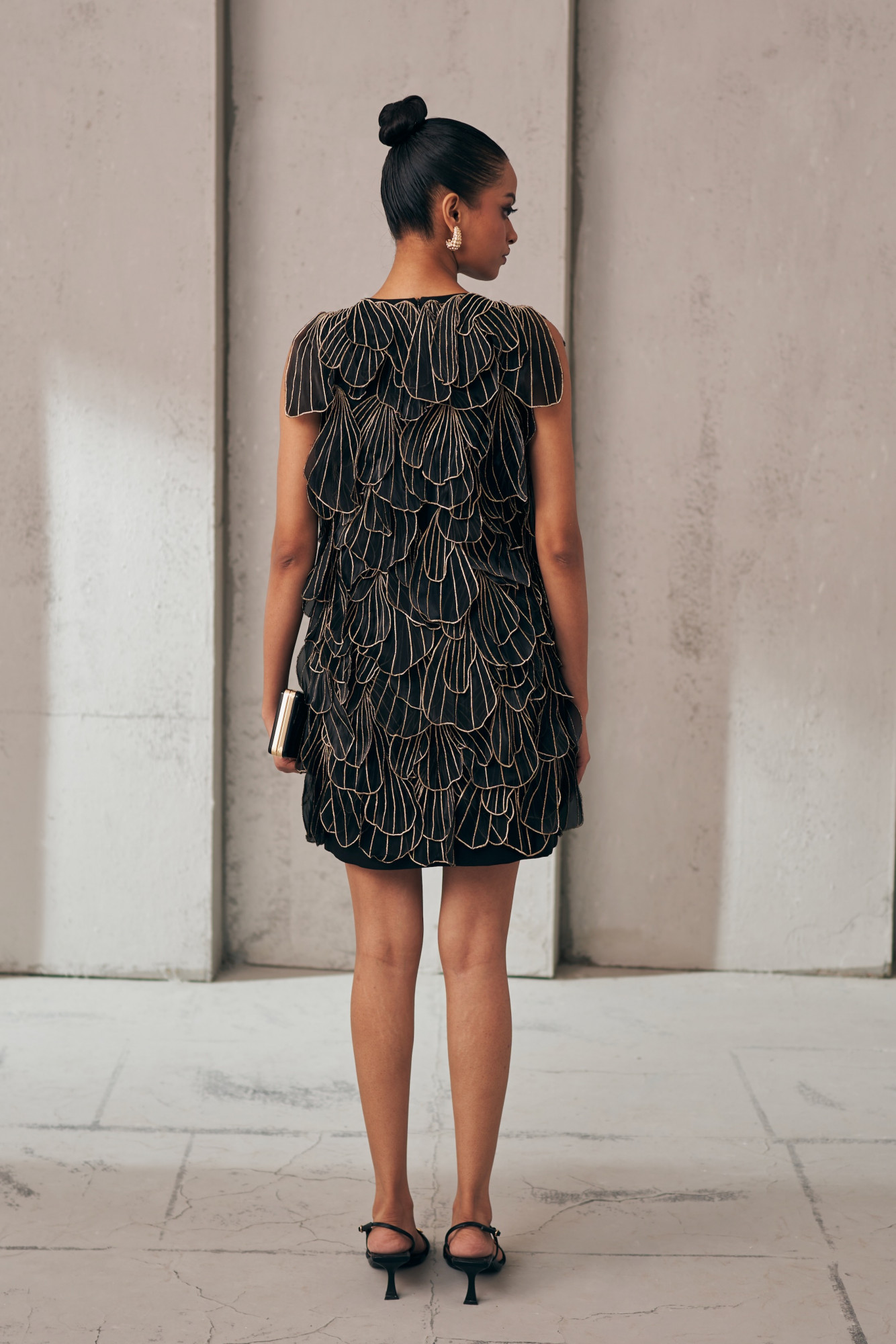 MIDNIGHT MIRAGE PETAL DRIFT BLACK ORGANZA DRESS