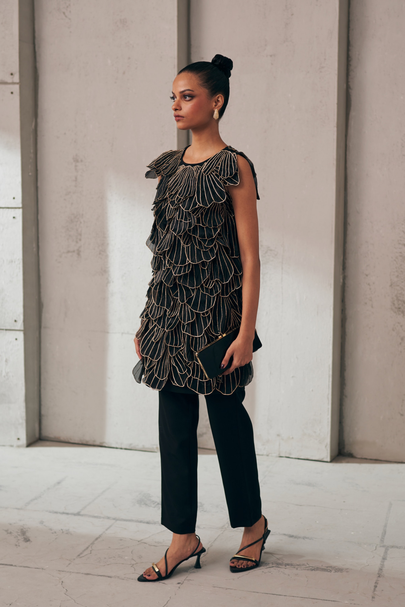MIDNIGHT MIRAGE BLACK PETAL DRIFT TUNIC  PANT CO-ORD SET