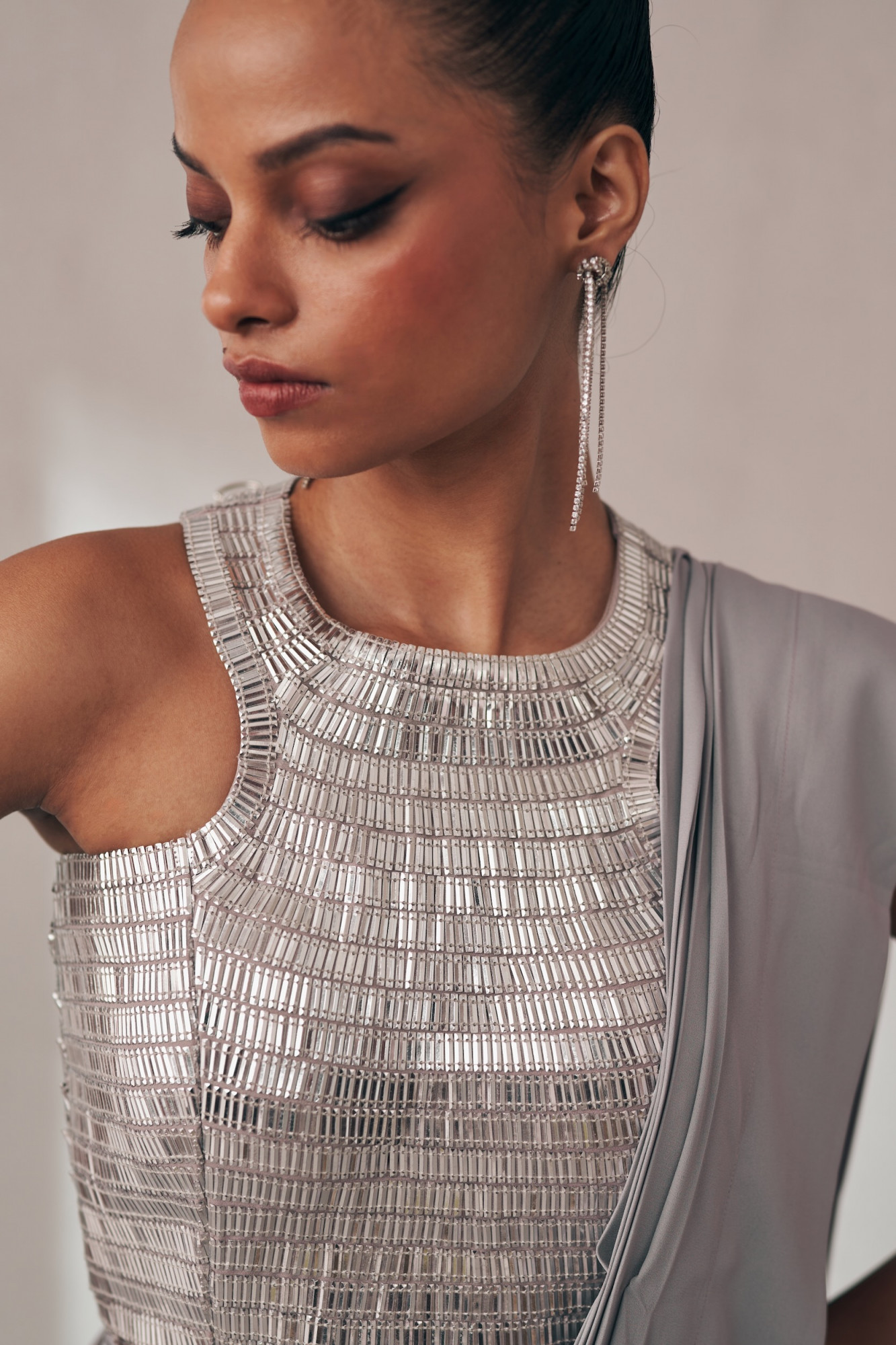 MIDNIGHT MIRAGE SILVER GLEAM SARI SET