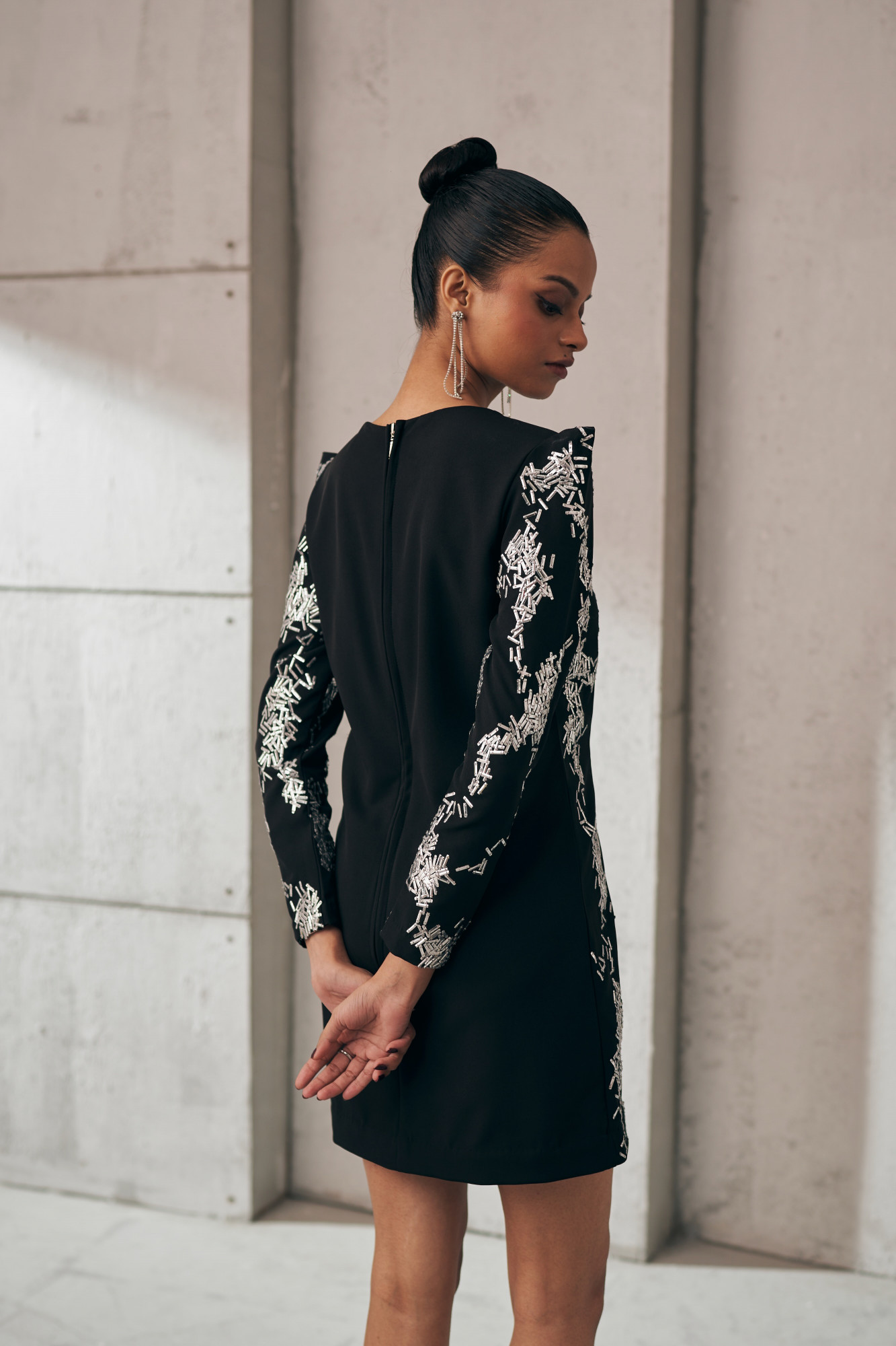 MIDNIGHT MIRAGE SILVER GLEAM FULL SLEEVES BLACK DRESS