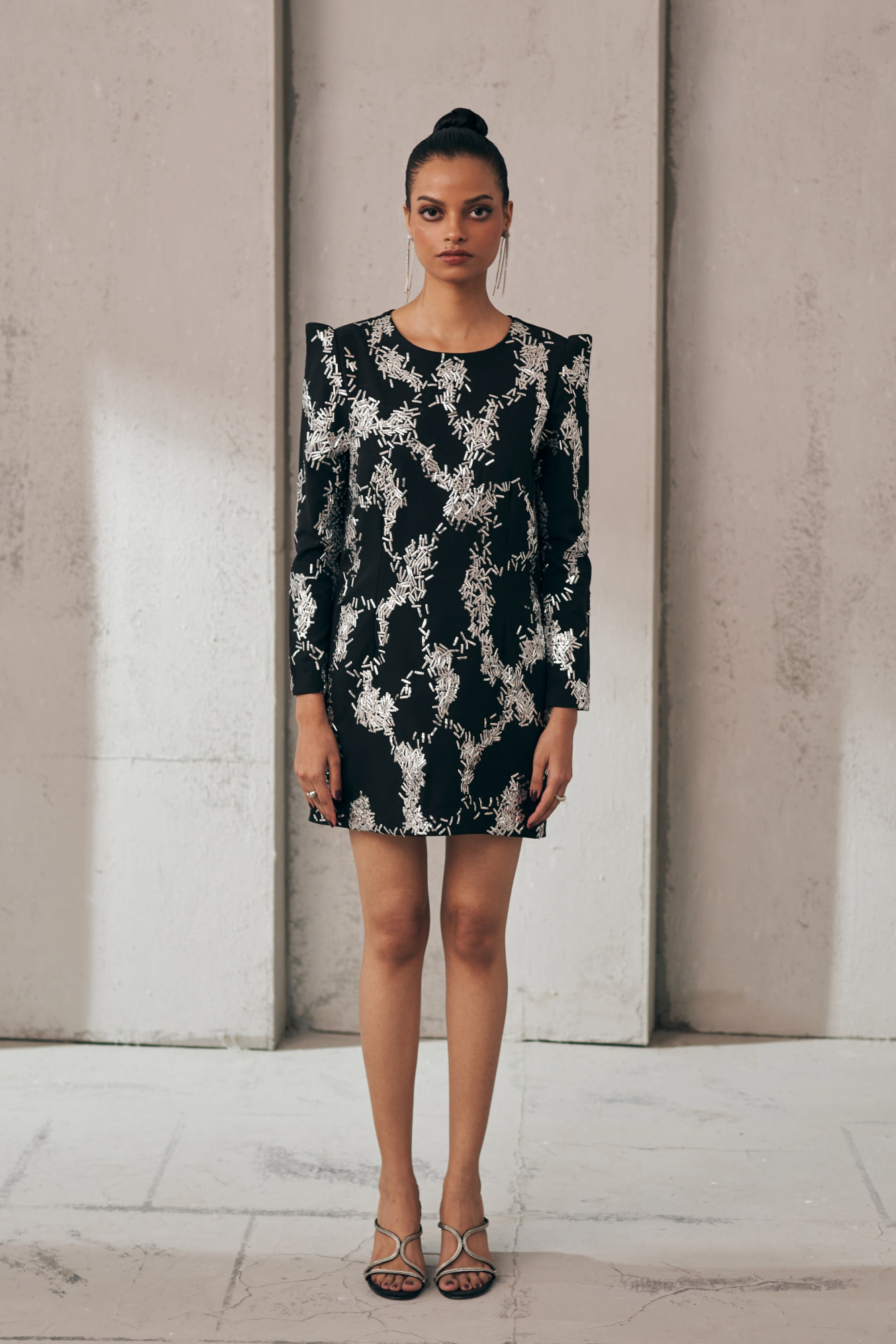 MIDNIGHT MIRAGE SILVER GLEAM FULL SLEEVES BLACK DRESS