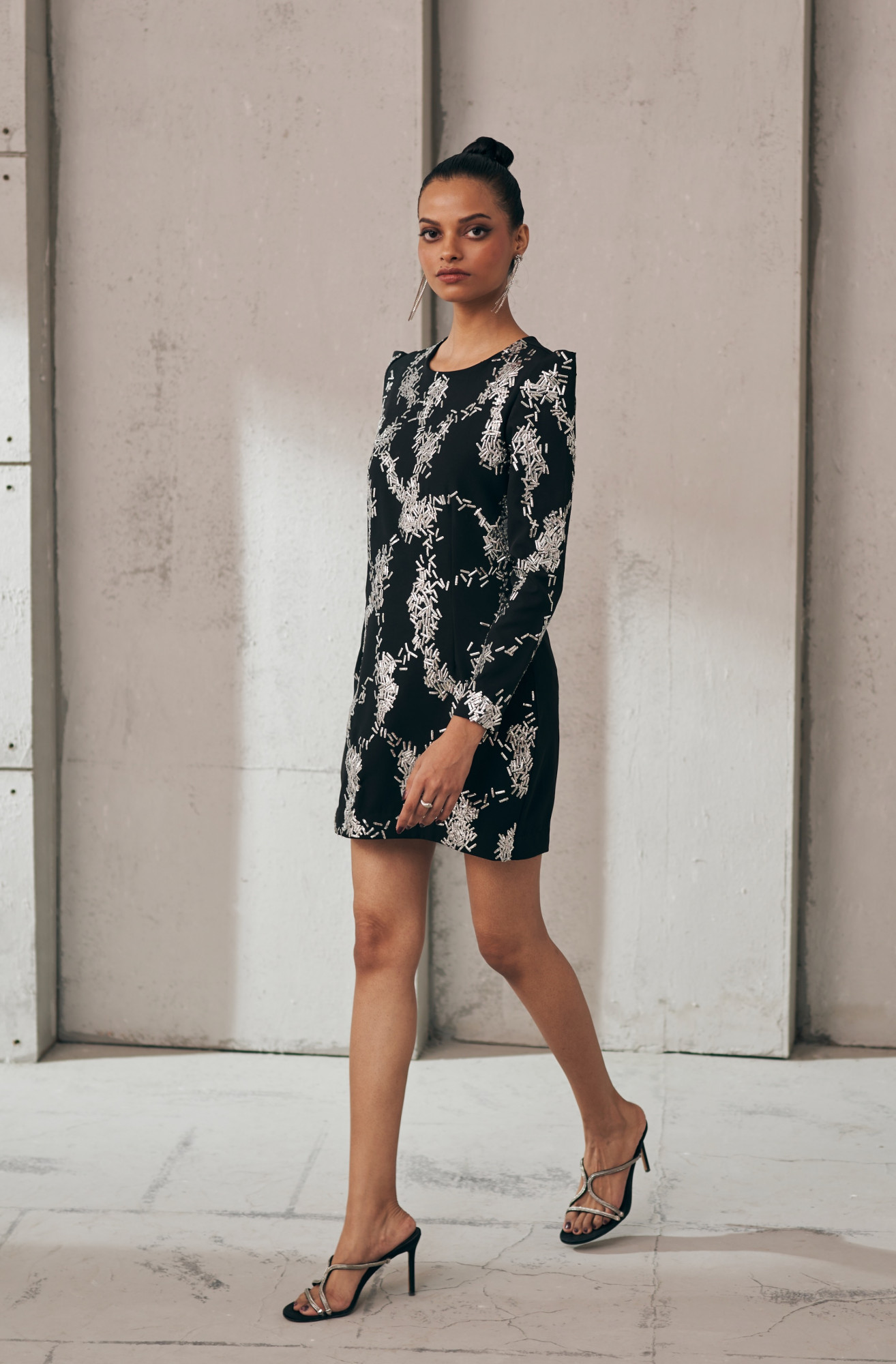 MIDNIGHT MIRAGE SILVER GLEAM FULL SLEEVES BLACK DRESS