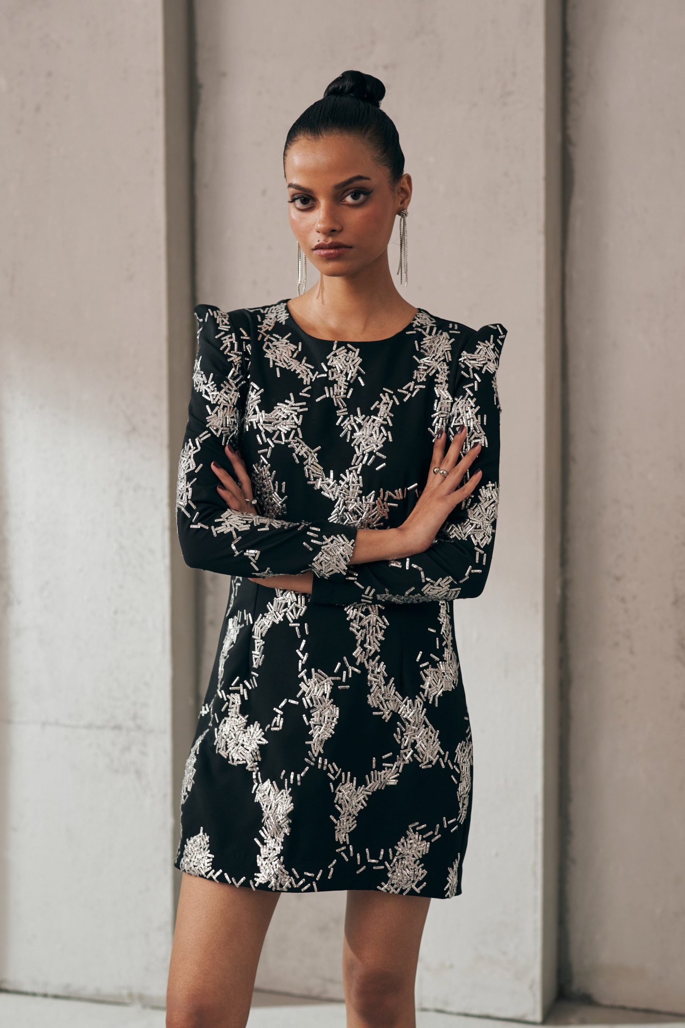 MIDNIGHT MIRAGE SILVER GLEAM FULL SLEEVES BLACK DRESS