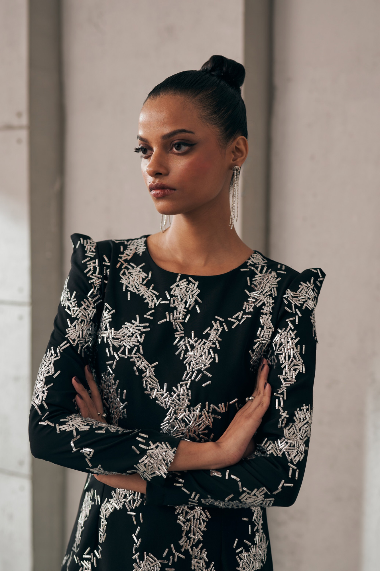 MIDNIGHT MIRAGE SILVER GLEAM FULL SLEEVES BLACK DRESS