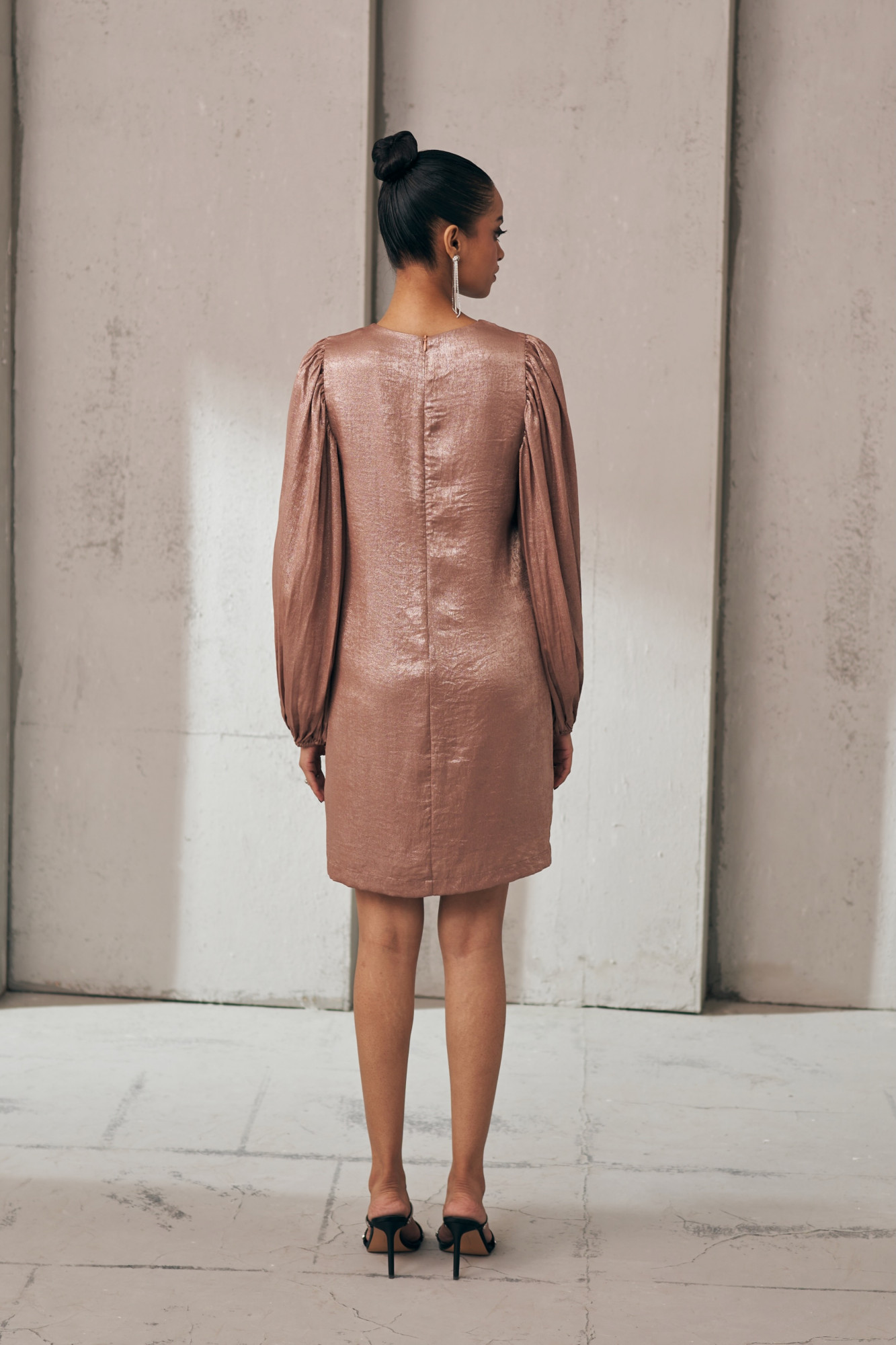 MIDNIGHT MIRAGE METALLIC DUSK BROWN DRESS