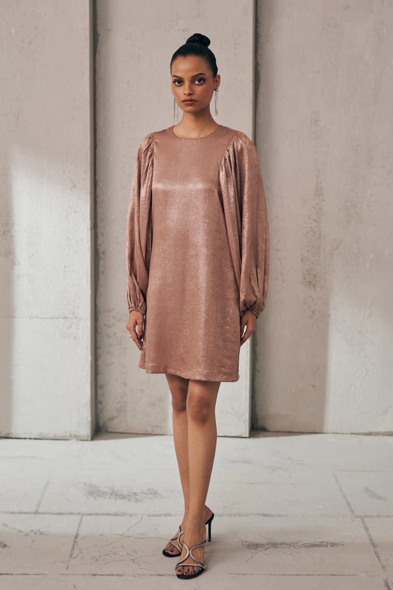 MIDNIGHT MIRAGE METALLIC DUSK BROWN DRESS