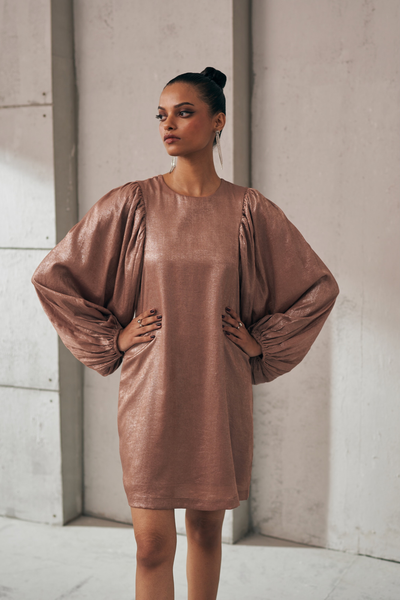 MIDNIGHT MIRAGE METALLIC DUSK BROWN DRESS