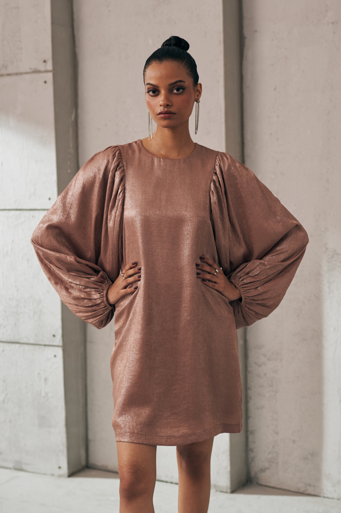 MIDNIGHT MIRAGE METALLIC DUSK BROWN DRESS