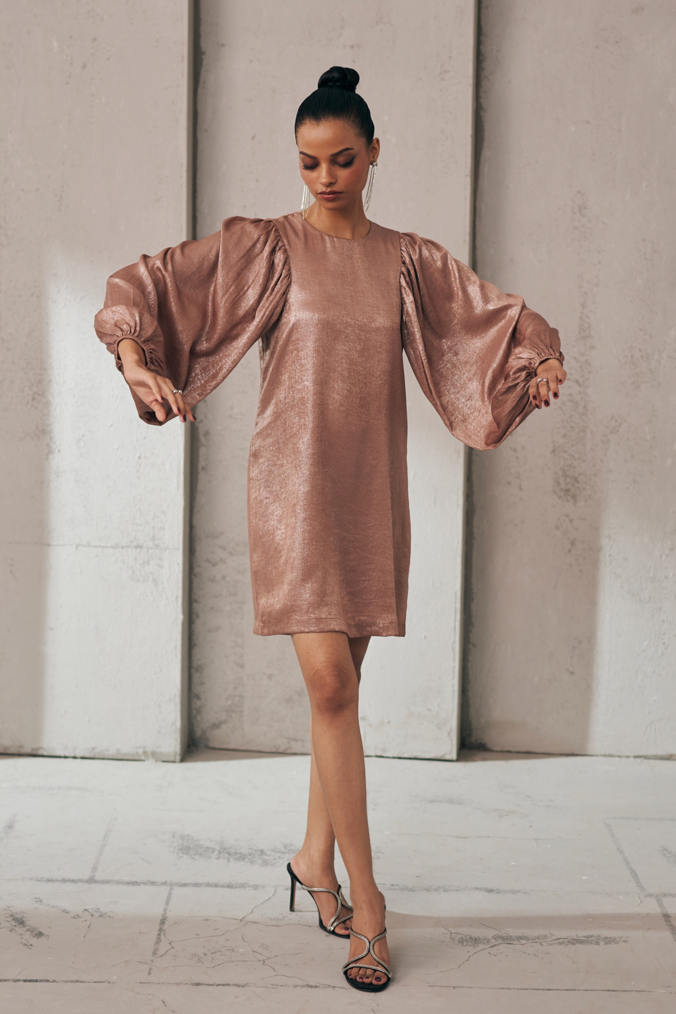 MIDNIGHT MIRAGE METALLIC DUSK BROWN DRESS