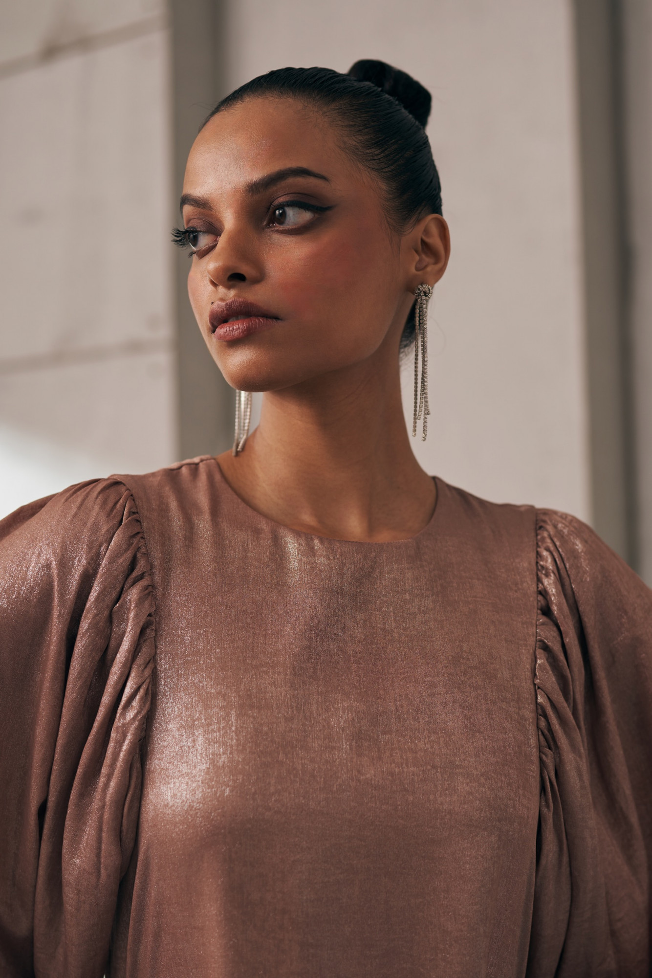 MIDNIGHT MIRAGE METALLIC DUSK BROWN DRESS