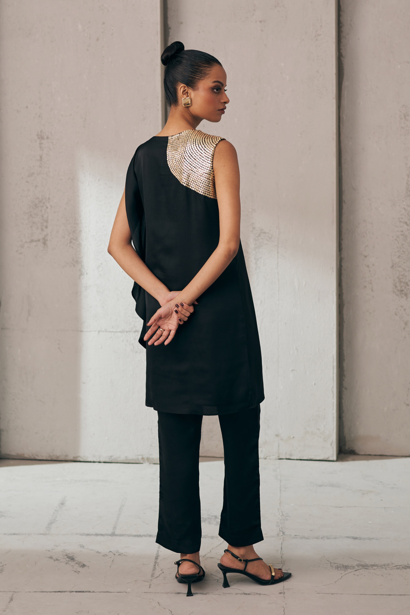 MIDNIGHT MIRAGE GILDED SHOULDER BLACK CO-ORD SET