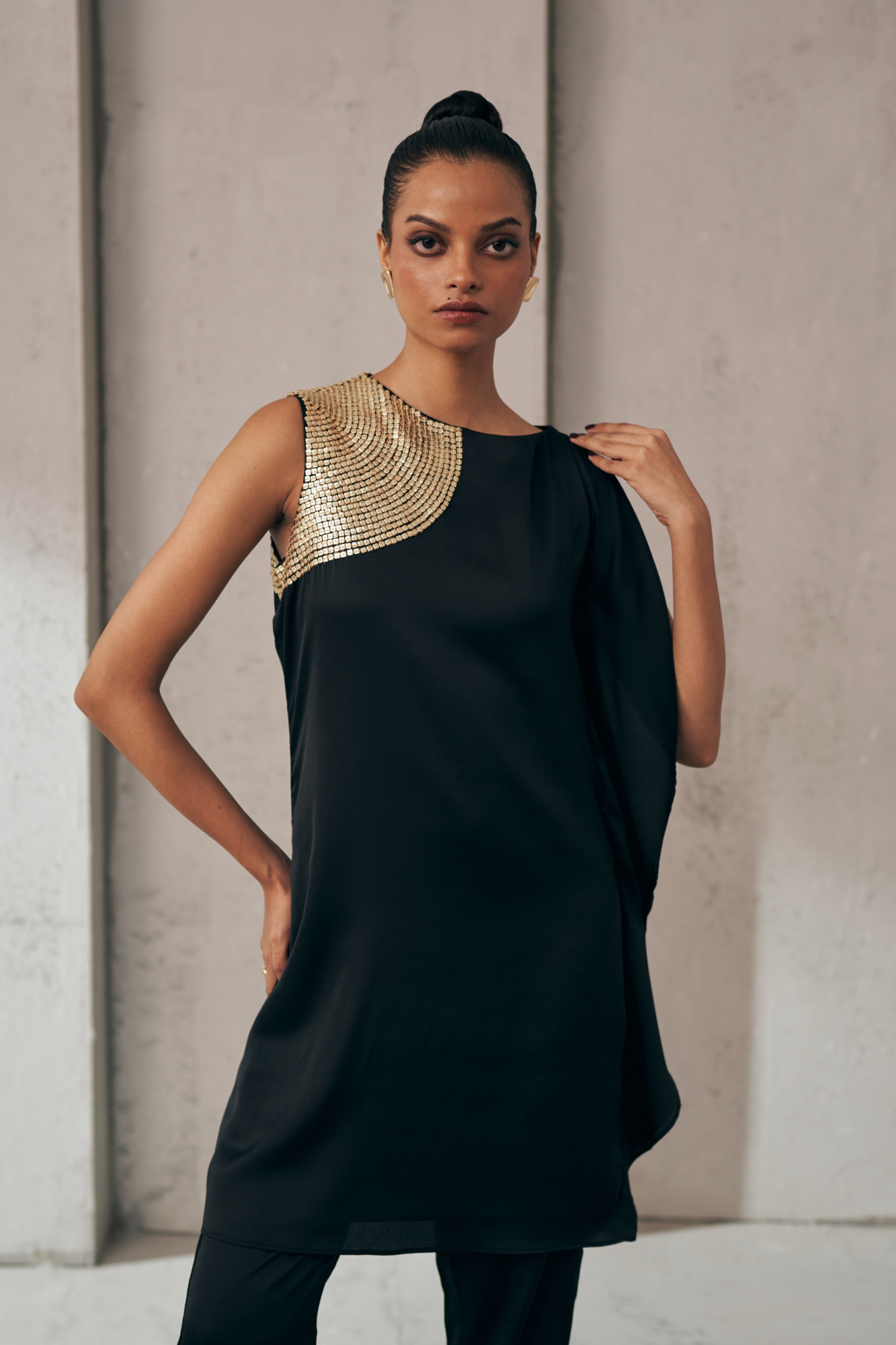 MIDNIGHT MIRAGE GILDED SHOULDER BLACK CO-ORD SET