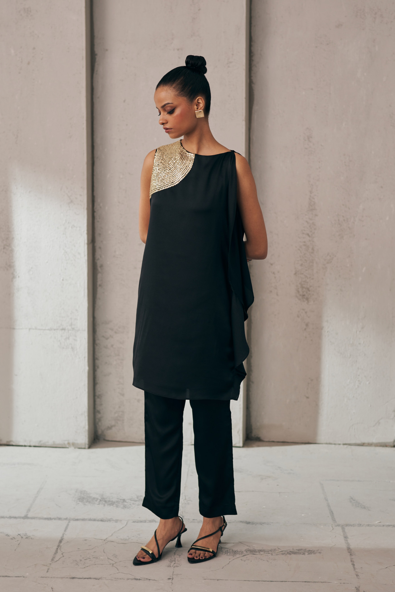 MIDNIGHT MIRAGE GILDED SHOULDER BLACK CO-ORD SET